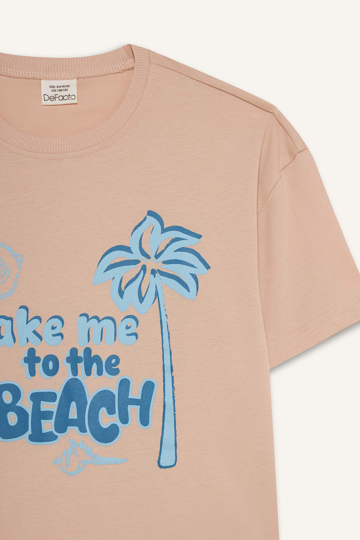 Kız Çocuk Relax Fit Bisiklet Yaka Baskılı Kısa Kollu Tişört