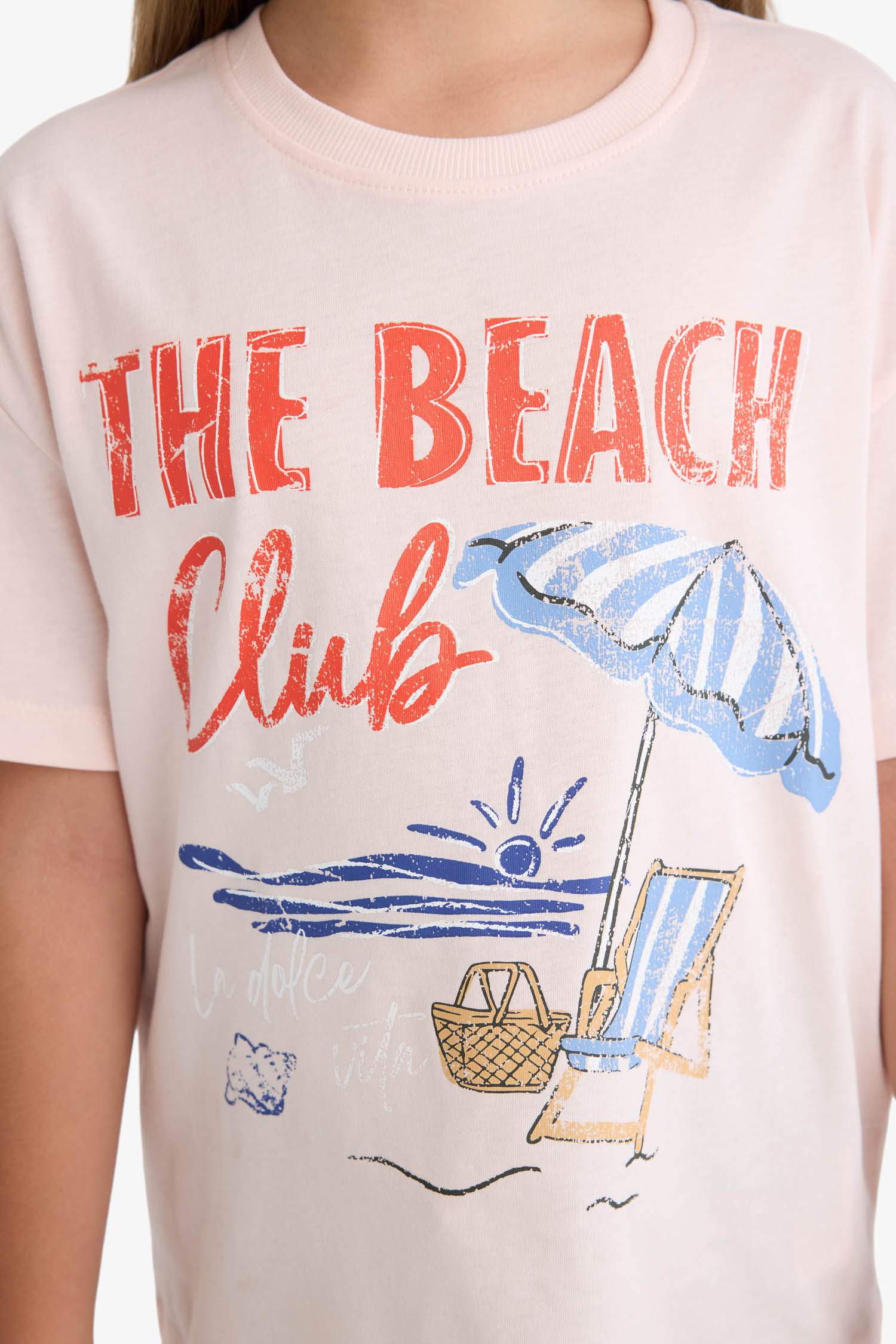 Kız Çocuk Relax Fit Palmiye Baskılı Bisiklet Yaka Kısa Kollu Tişört