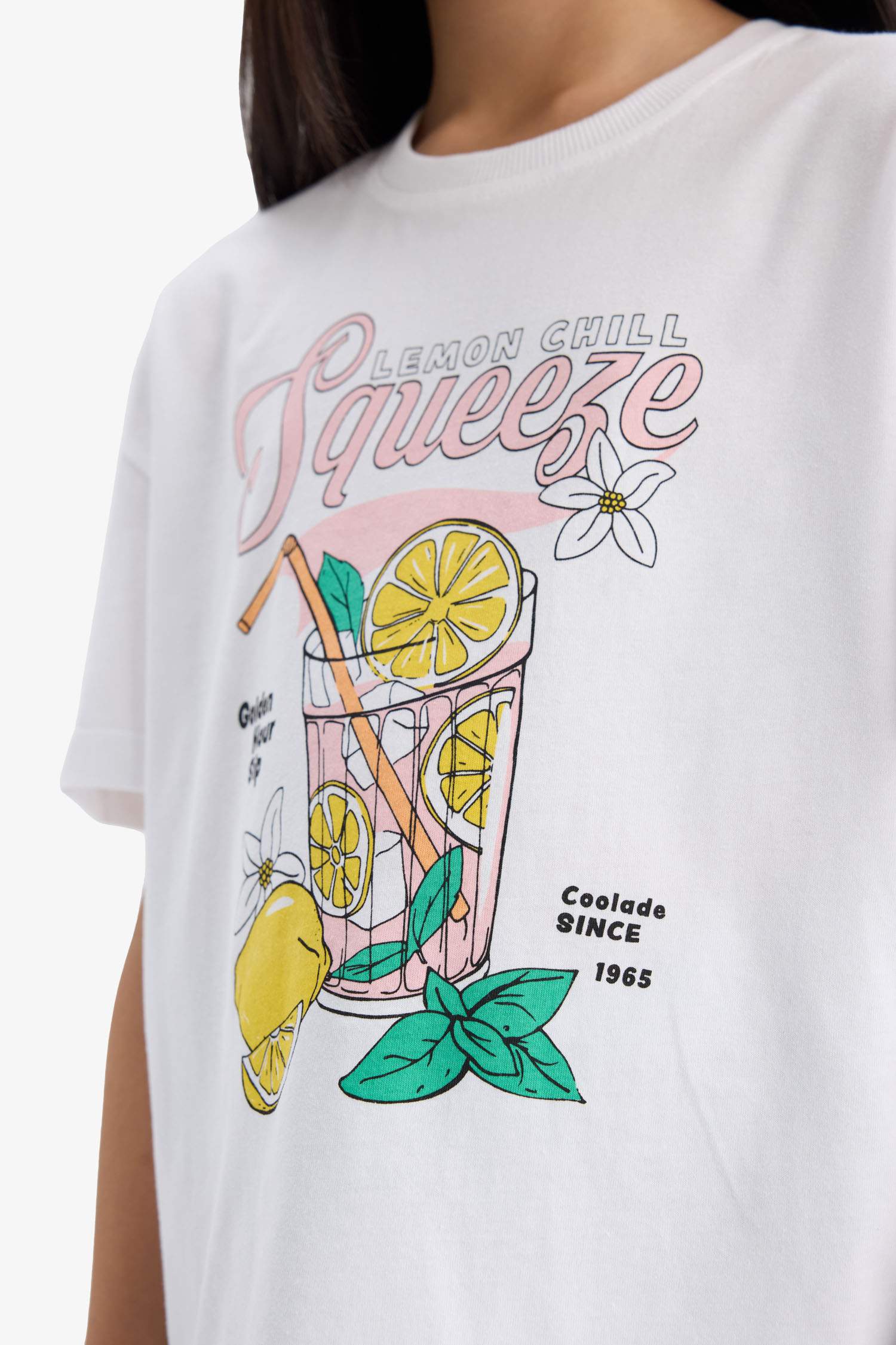 Kız Çocuk Relax Fit Bisiklet Yaka Baskılı Kısa Kollu Tişört