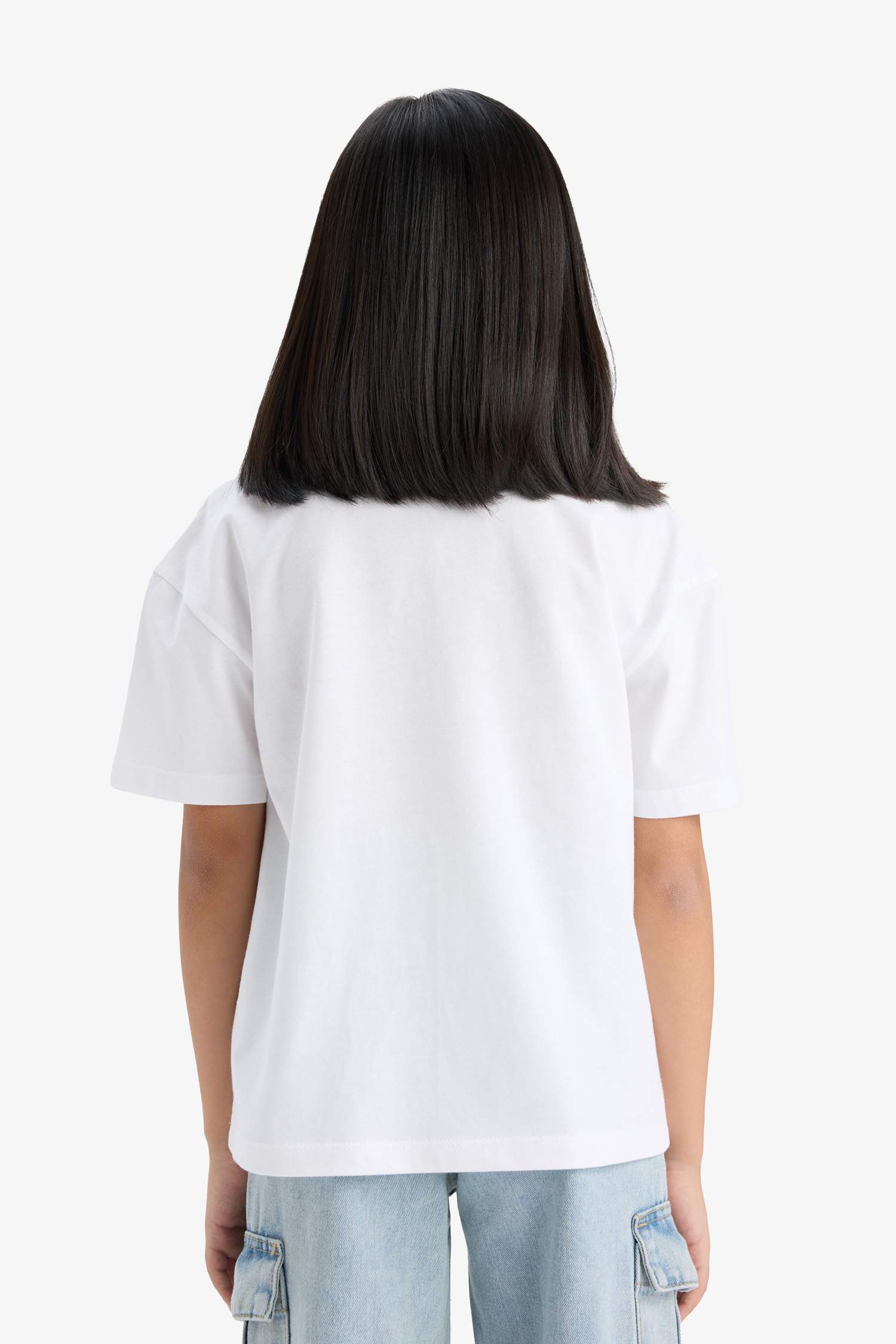 Kız Çocuk Relax Fit Bisiklet Yaka Baskılı Kısa Kollu Tişört