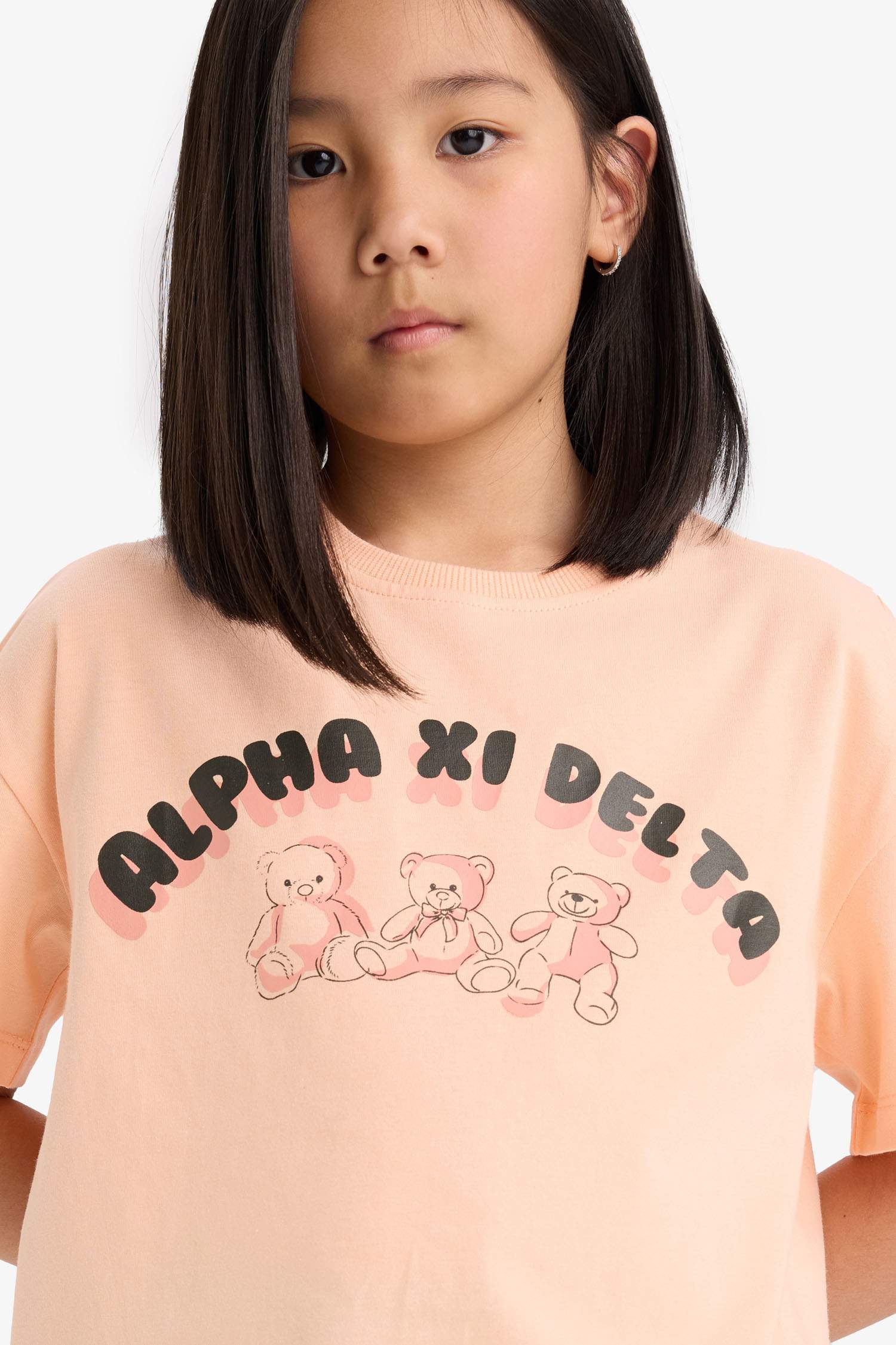 Kız Çocuk Relax Fit Baskılı Bisiklet Yaka Kısa Kollu Tişört