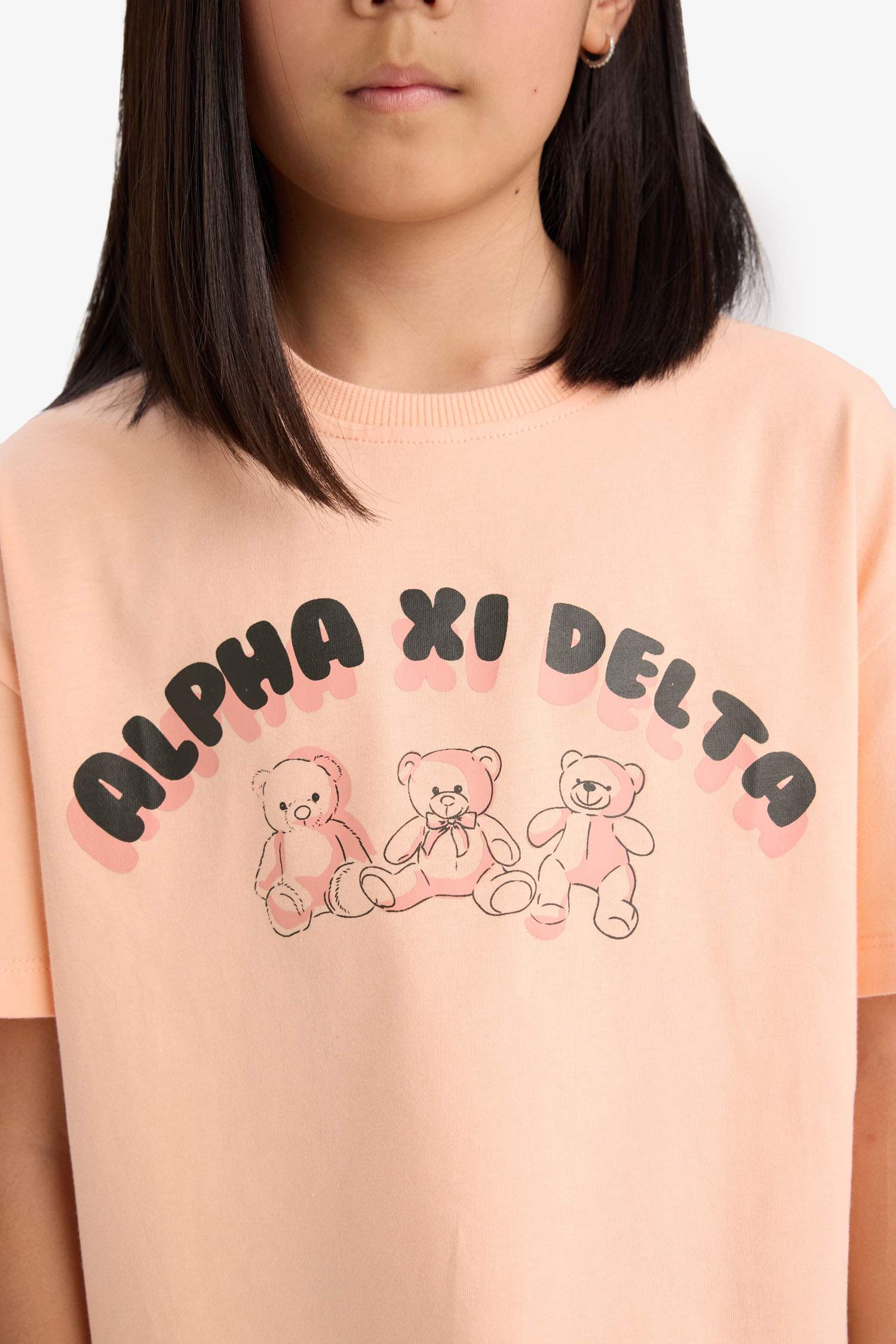 Kız Çocuk Relax Fit Baskılı Bisiklet Yaka Kısa Kollu Tişört