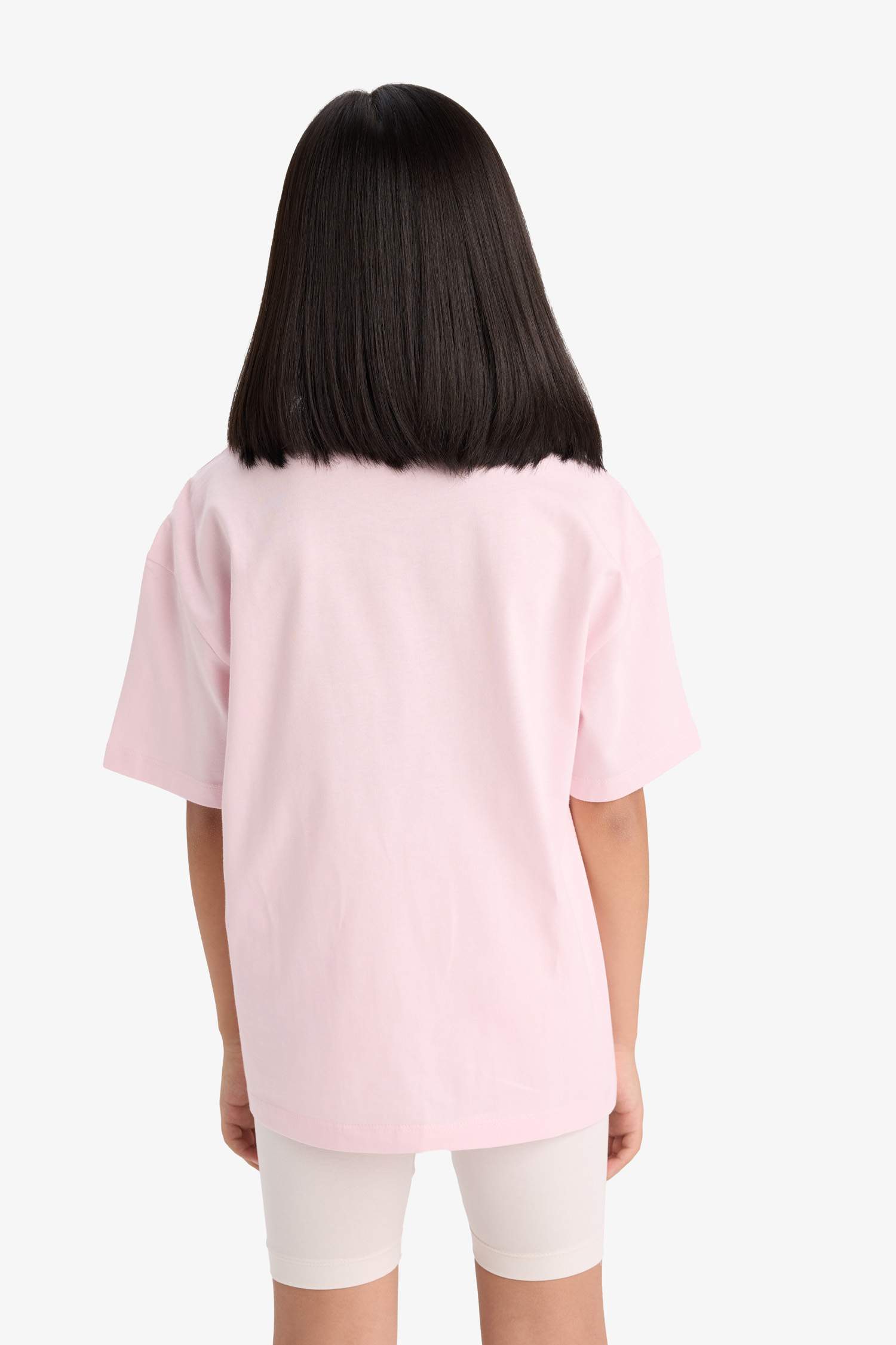 Kız Çocuk Oversize Geniş Kalıp Bisiklet Yaka Baskılı Kısa Kollu Tişört