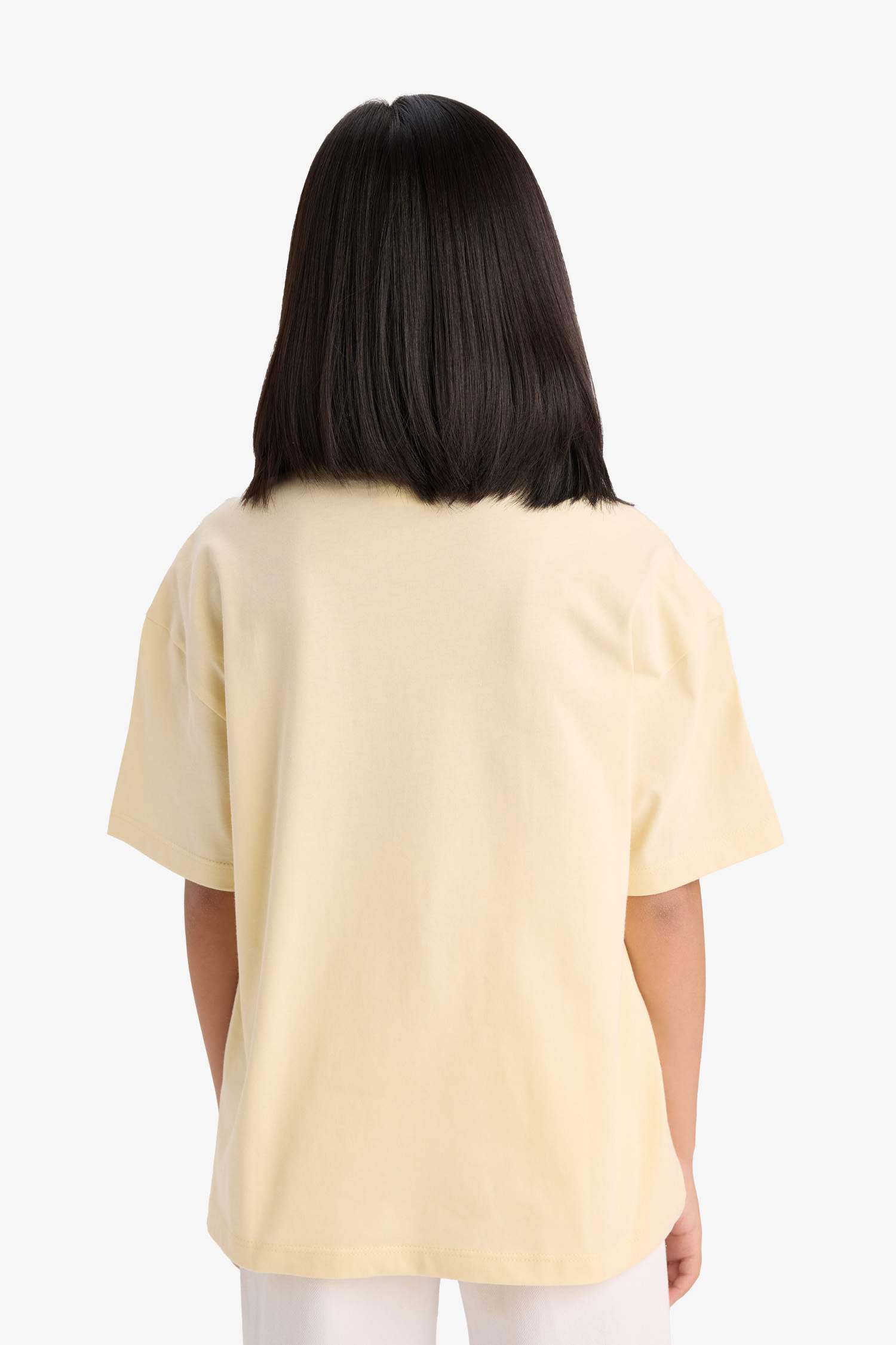 Kız Çocuk Oversize Geniş Kalıp Bisiklet Yaka Baskılı Kısa Kollu Tişört