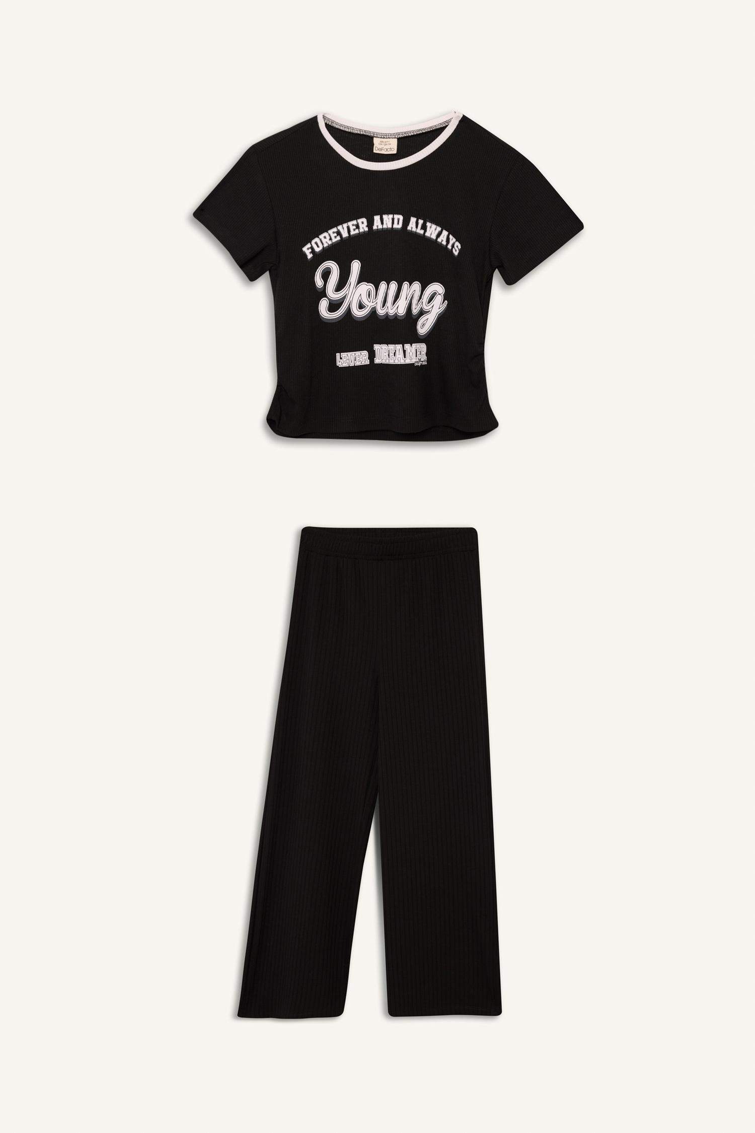 سيت بناتي تيشيرت وبنطلون برجل واسع - قطعتين