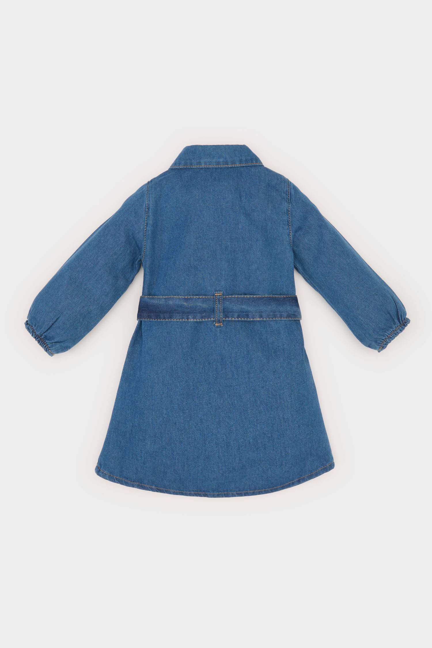 Baby Girl Shirt Collar Belted Denim Dress