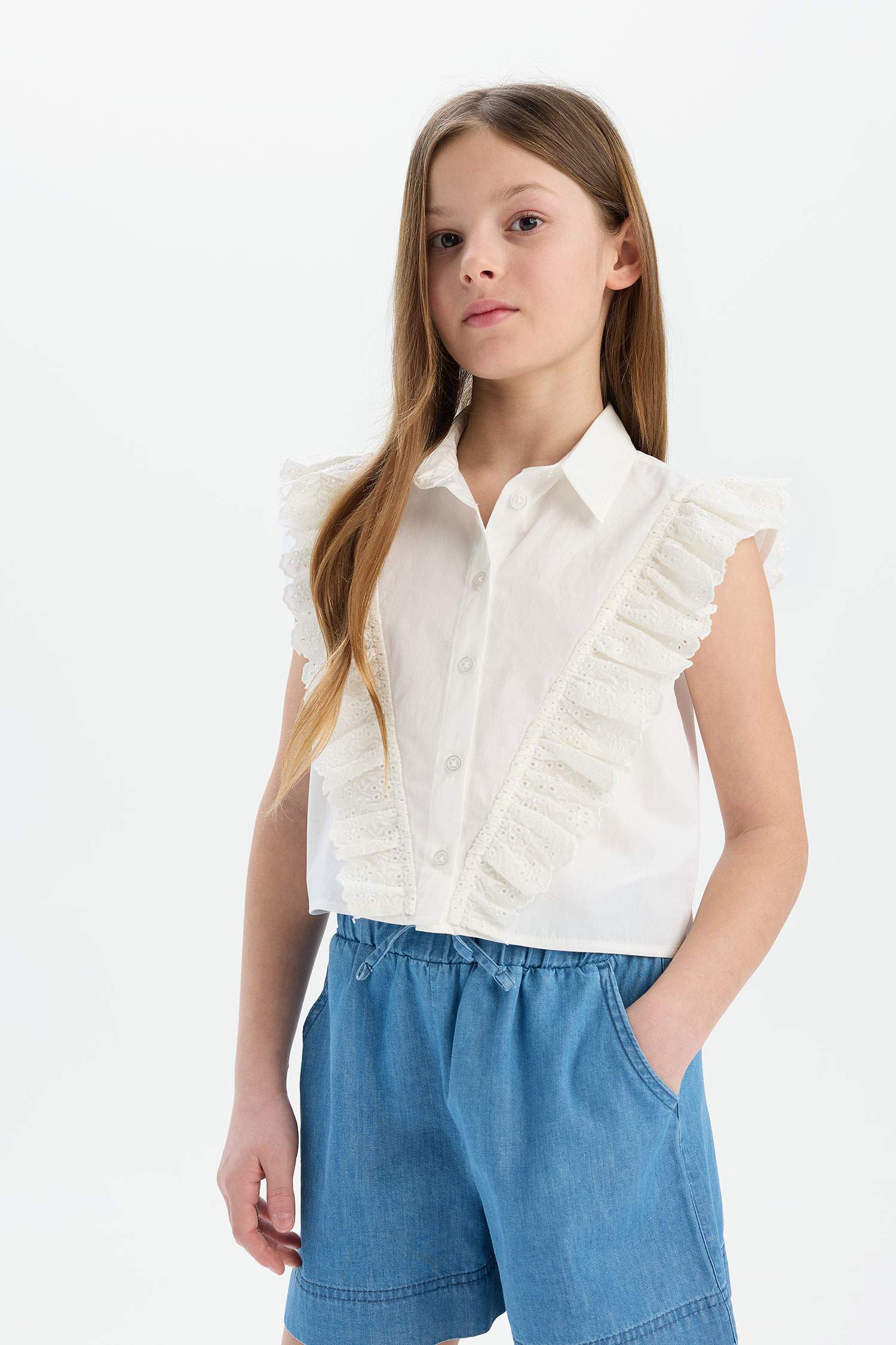 Chemise courte en coton sans manches pour fille