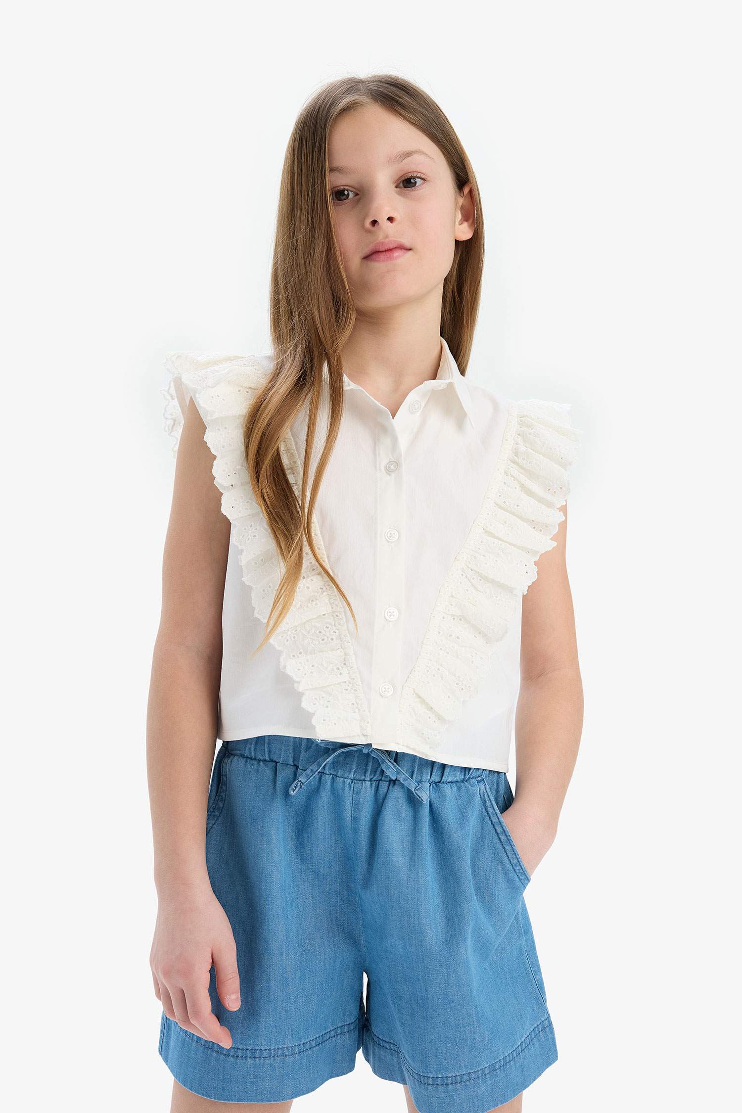 Chemise courte en coton sans manches pour fille