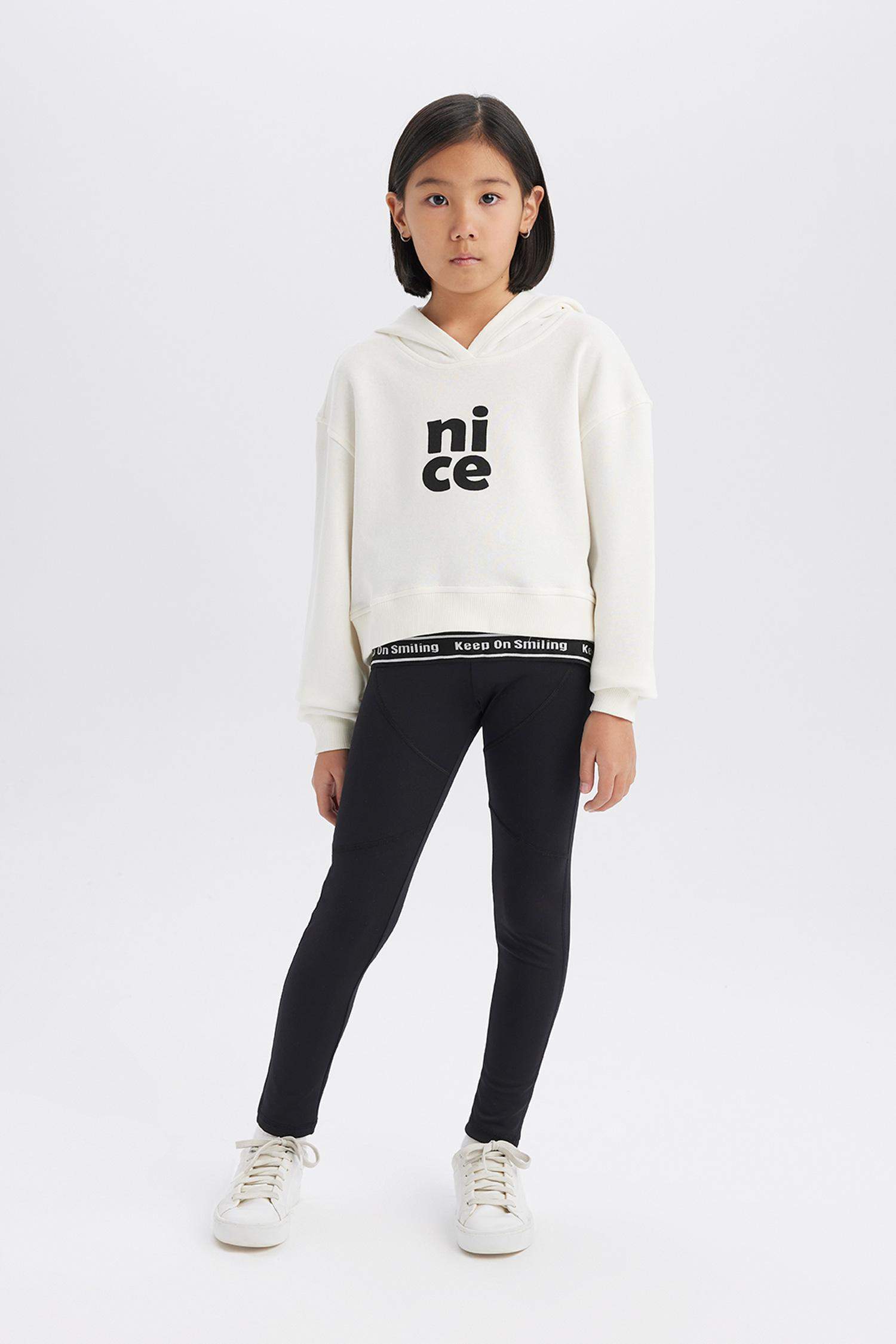 Kız Çocuk Relax Fit Kapüşonlu Baskılı Sweatshirt