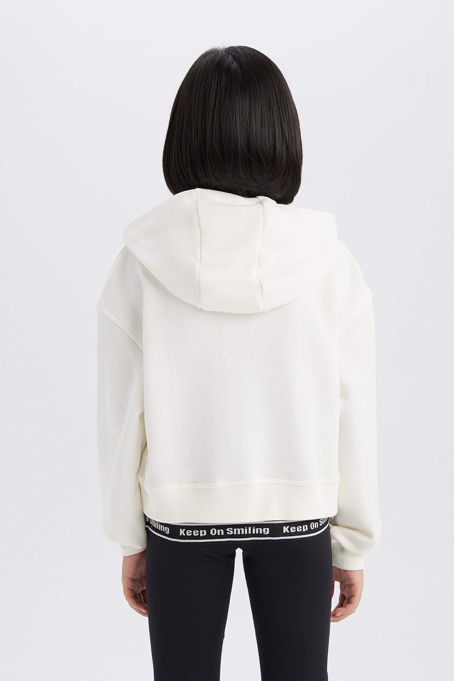 Kız Çocuk Relax Fit Kapüşonlu Baskılı Sweatshirt