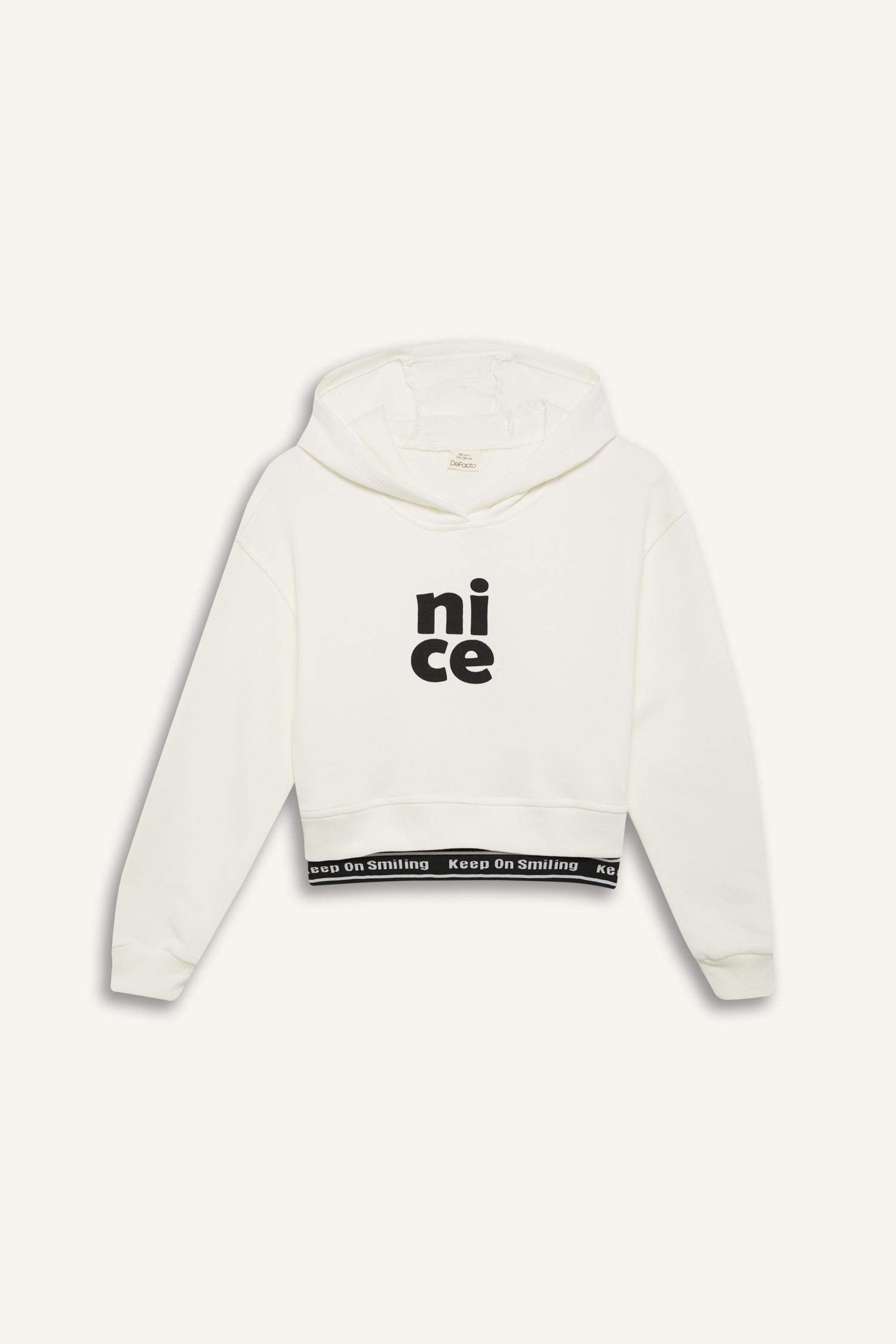 Kız Çocuk Relax Fit Kapüşonlu Baskılı Sweatshirt