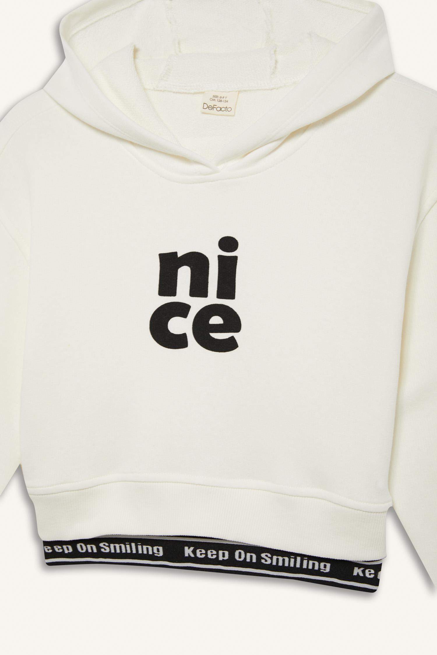 Kız Çocuk Relax Fit Kapüşonlu Baskılı Sweatshirt