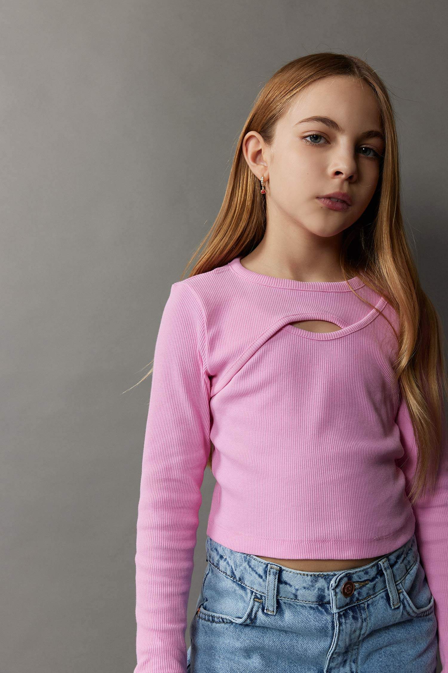 Kız Çocuk Bisiklet Yaka Fitilli Kaşkorse Uzun Kollu Tişört