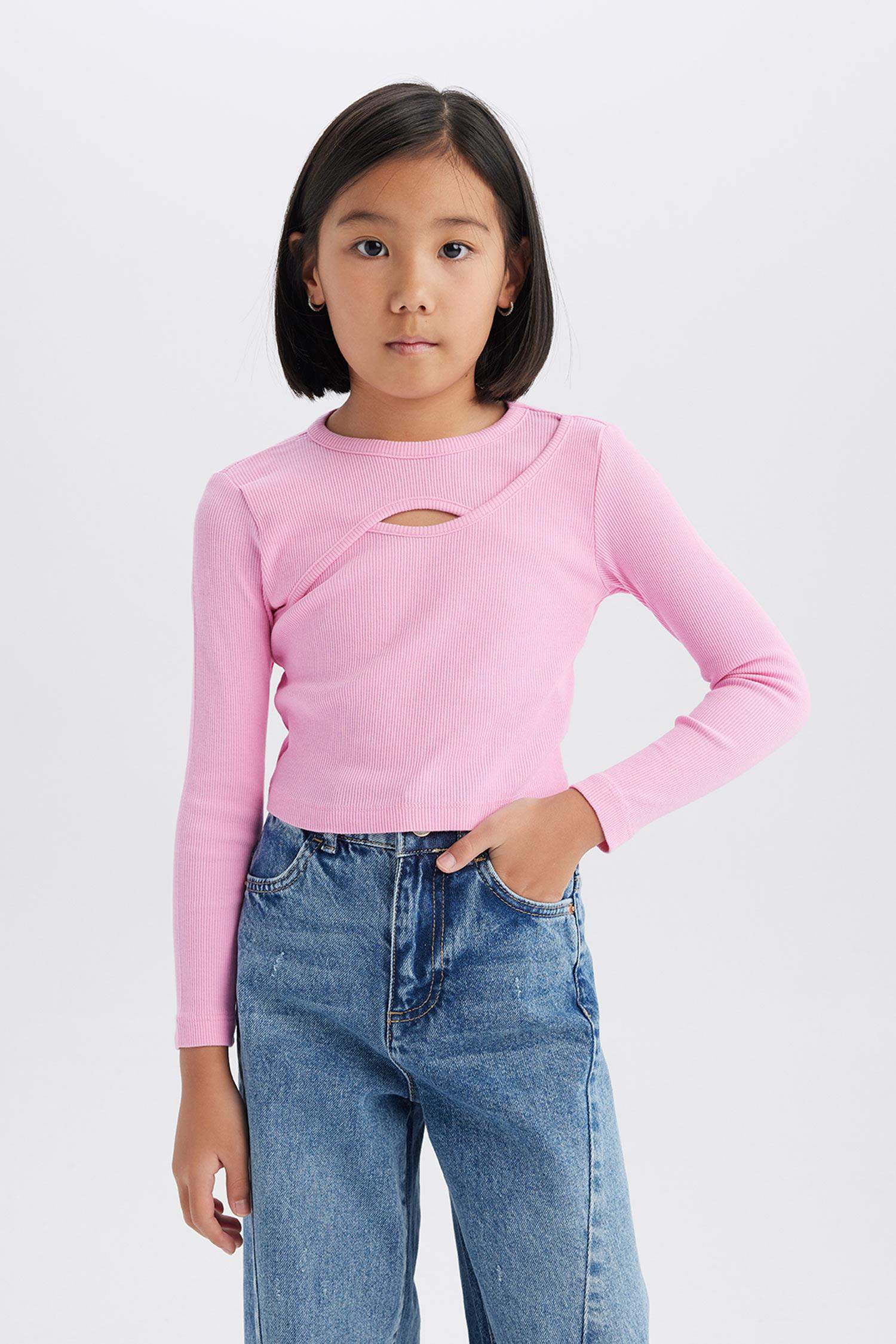 Kız Çocuk Bisiklet Yaka Fitilli Kaşkorse Uzun Kollu Tişört