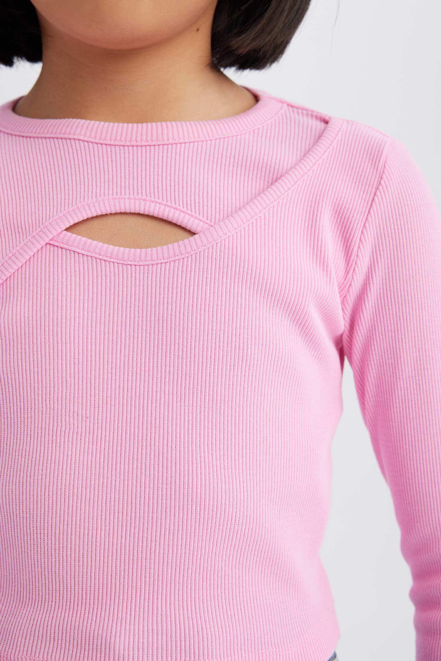 Kız Çocuk Bisiklet Yaka Fitilli Kaşkorse Uzun Kollu Tişört