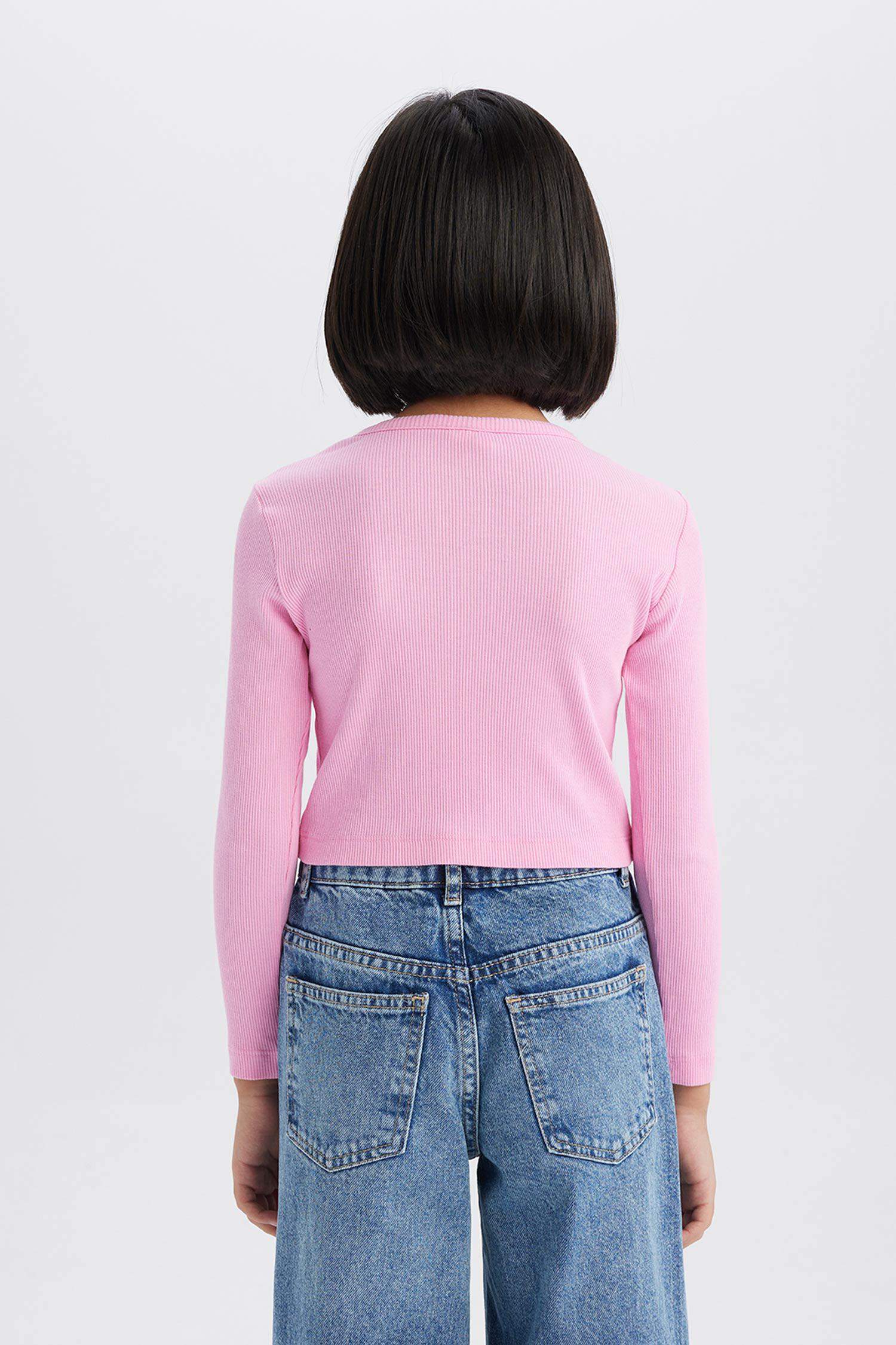 Kız Çocuk Bisiklet Yaka Fitilli Kaşkorse Uzun Kollu Tişört