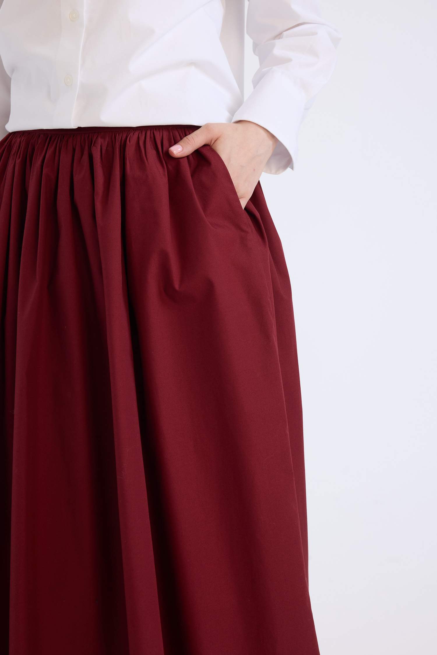 A Kesim Beli Fermuarlı Basic Düz Poplin Kumaş Maxi Etek