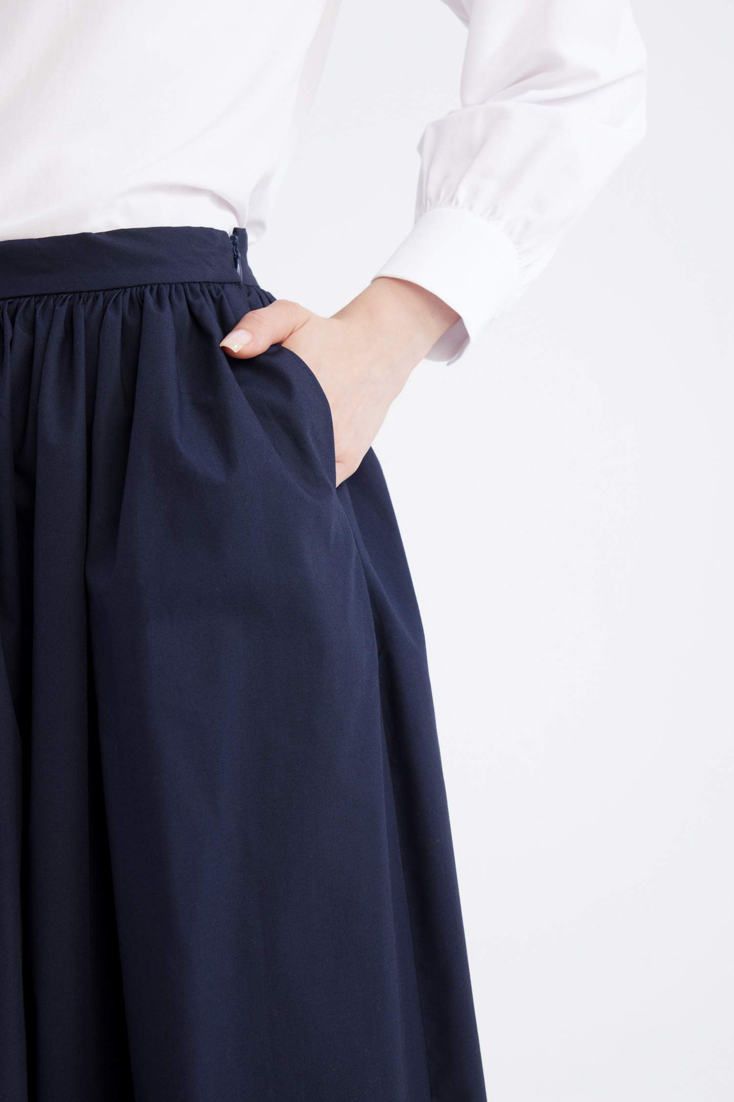 A Kesim Beli Fermuarlı Basic Düz Poplin Kumaş Maxi Etek