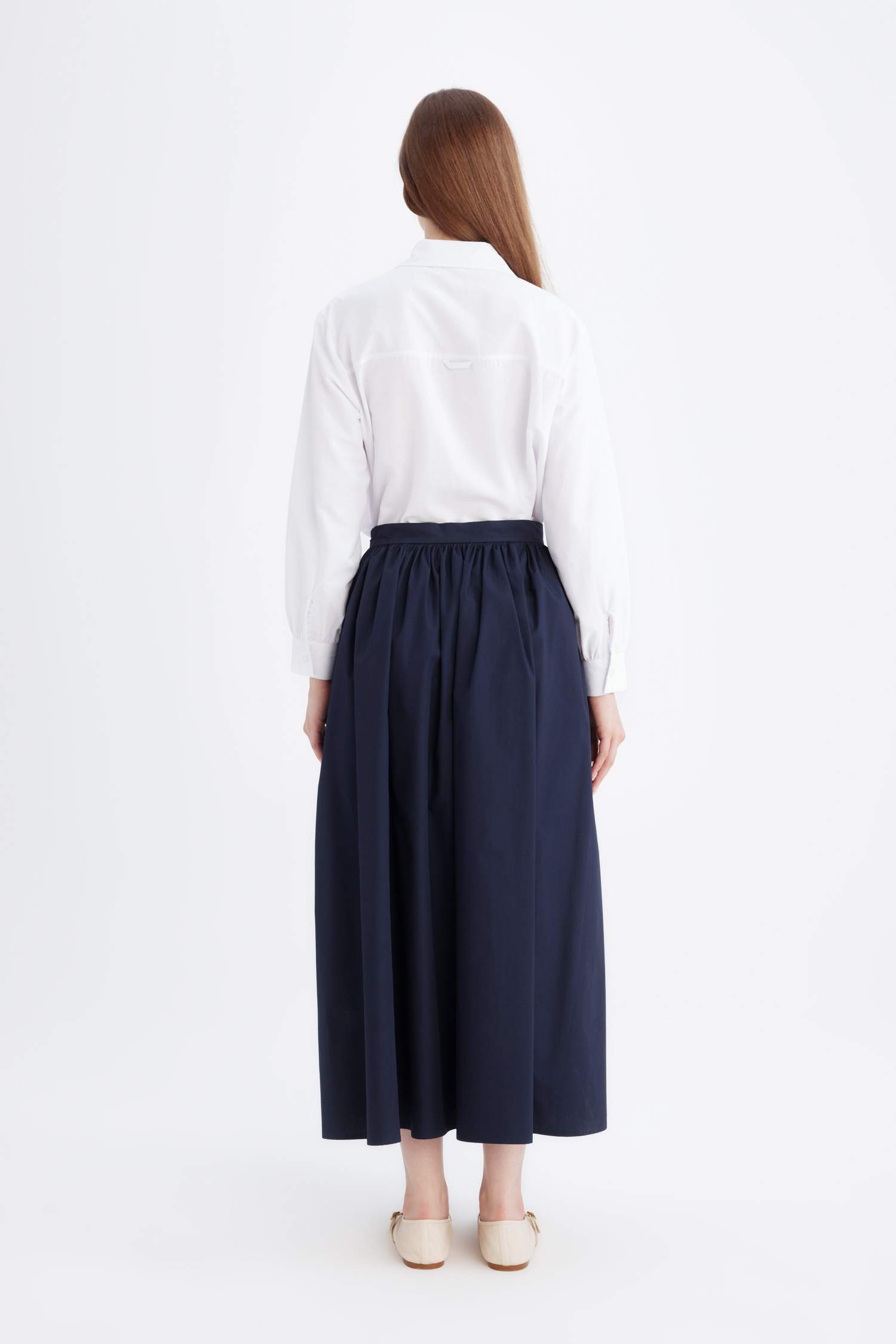 A Kesim Beli Fermuarlı Basic Düz Poplin Kumaş Maxi Etek