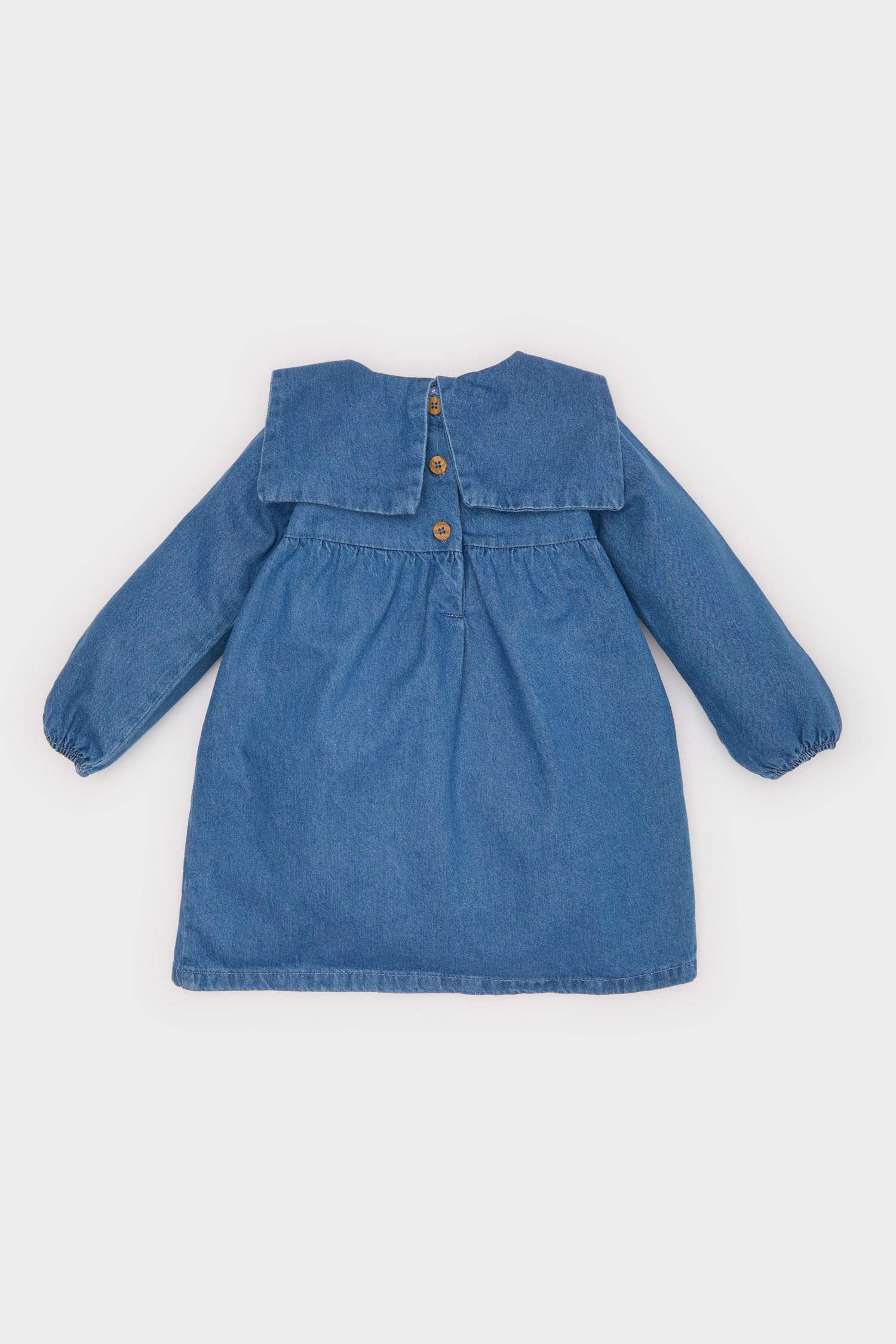 Baby Girl Embroidered Long Sleeve Denim Dress