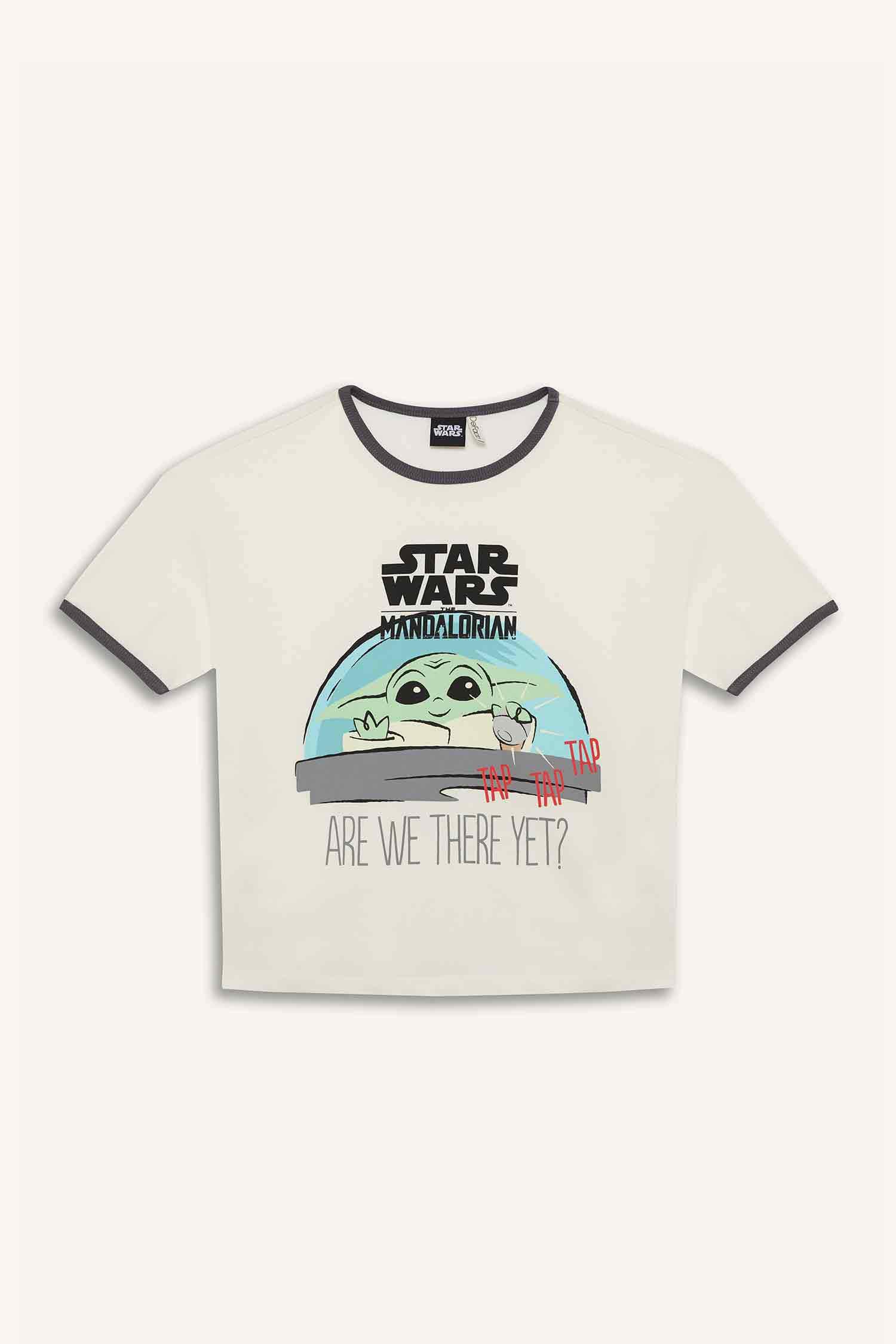 تيشيرت بناتي نص ردن مضلع قصة مريحة بياخة مستديرة من ستار وورز