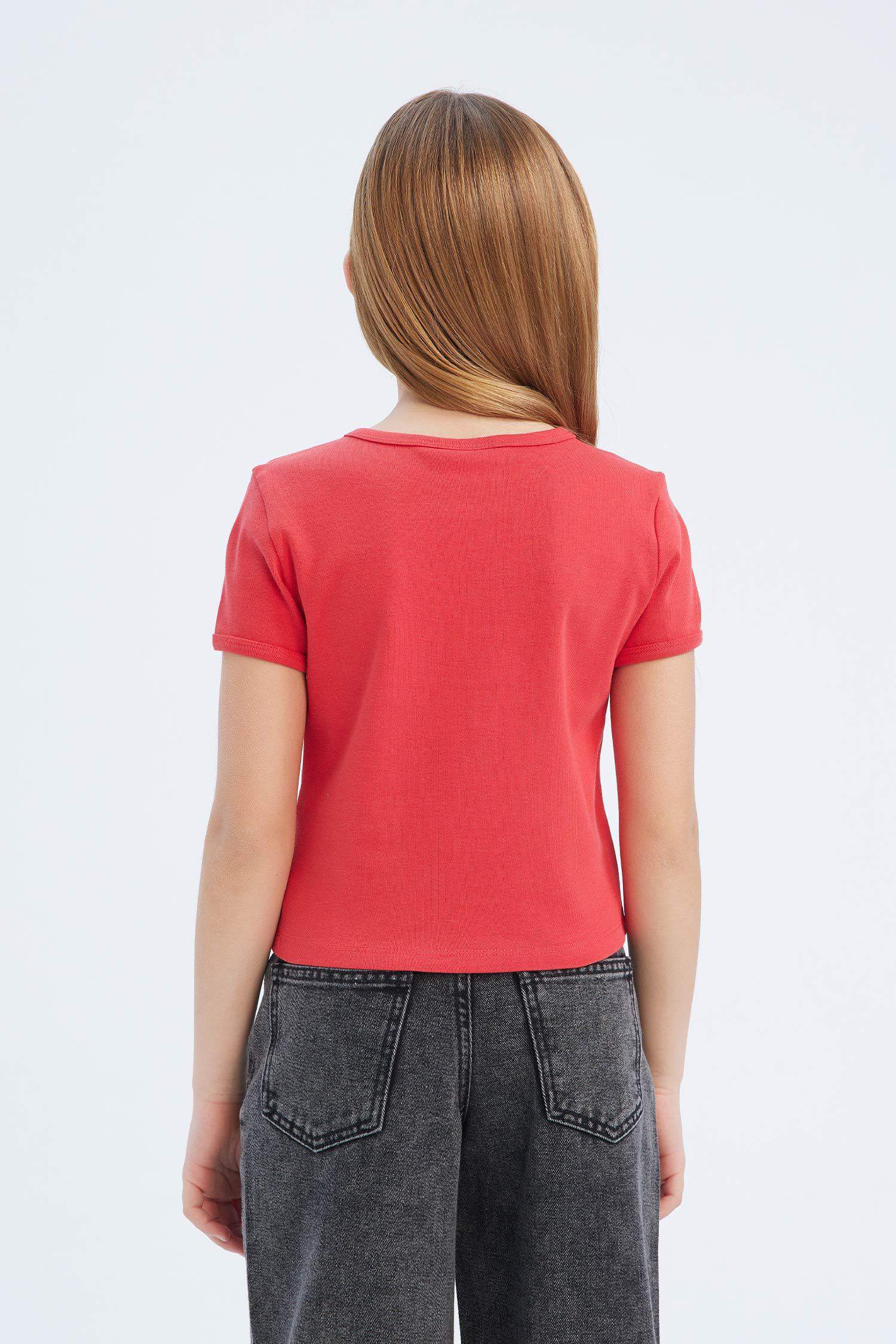 Kız Çocuk Tom & Jerry Cropped Fit Bisiklet Yaka Kısa Kollu Tişört