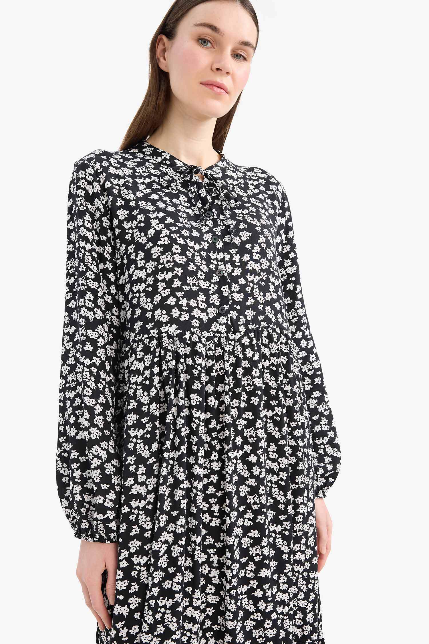 Crew Neck Printed Viscose Dress