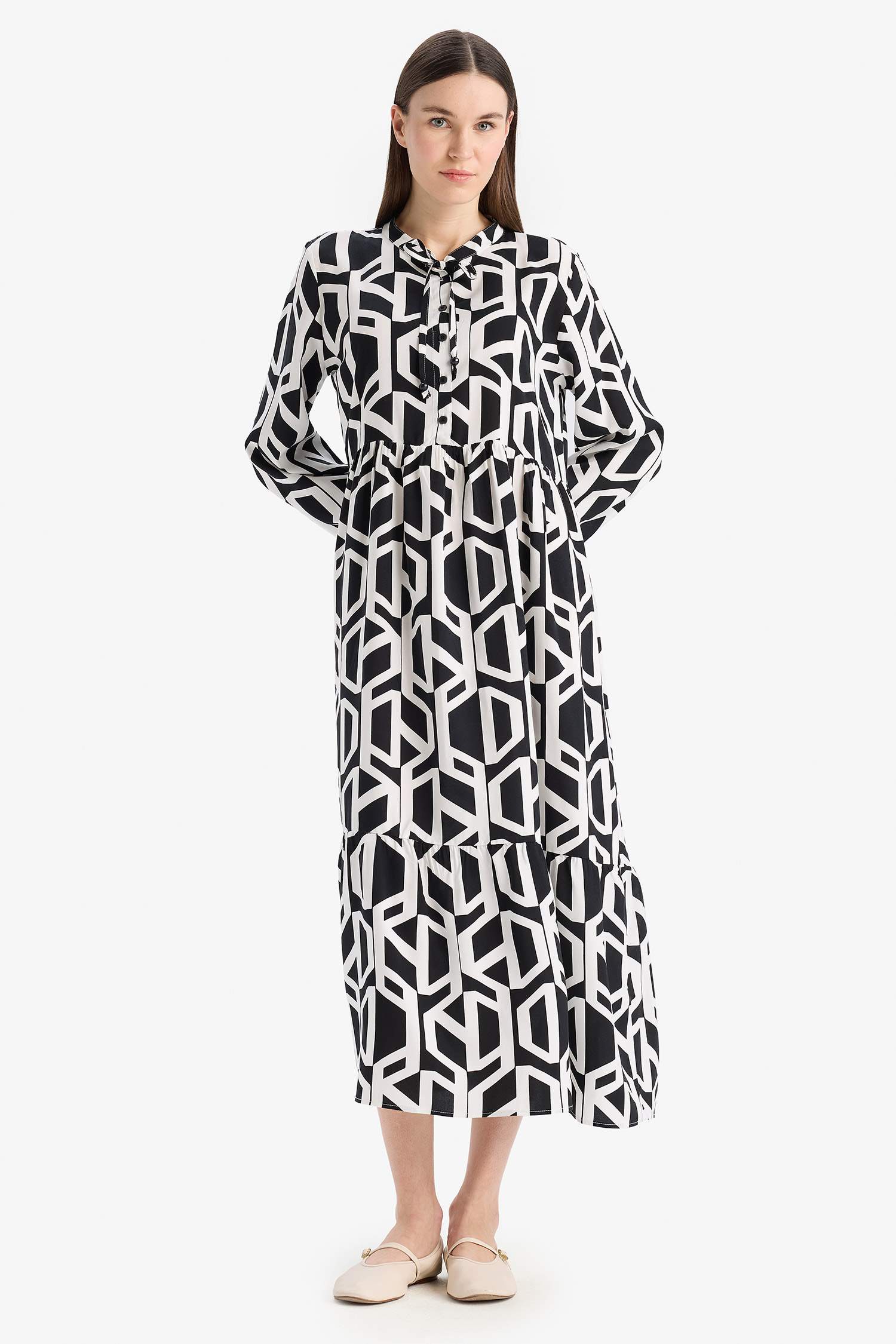 Crew Neck Printed Viscose Dress