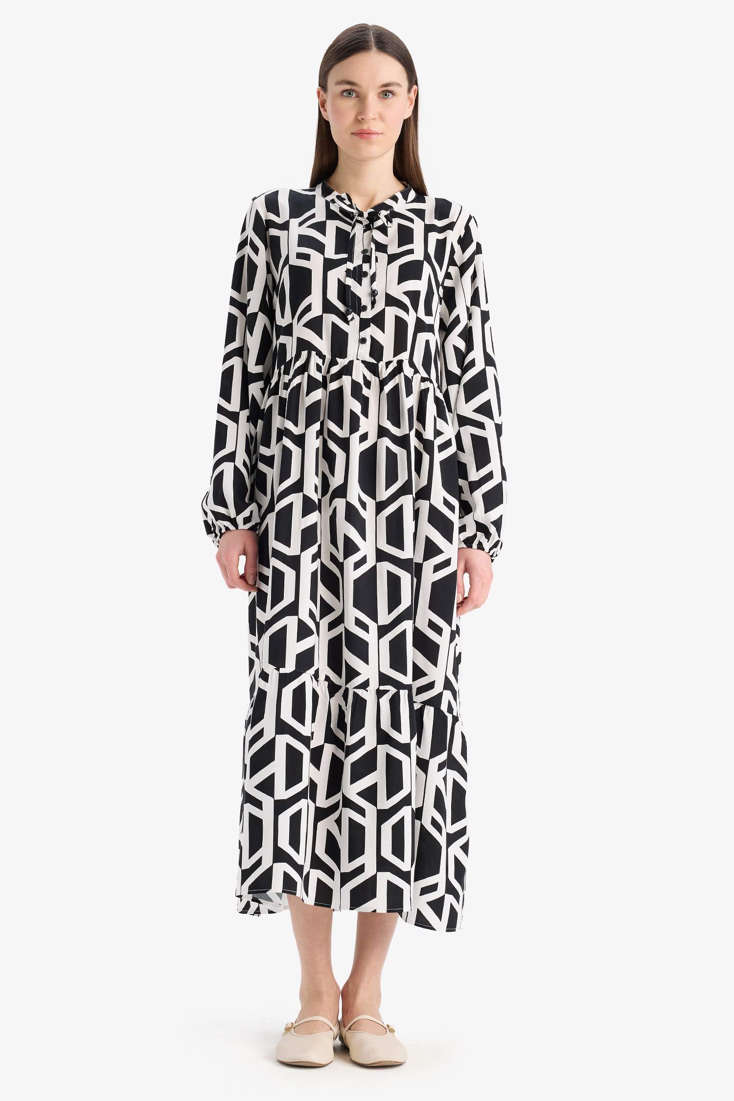 Crew Neck Printed Viscose Dress