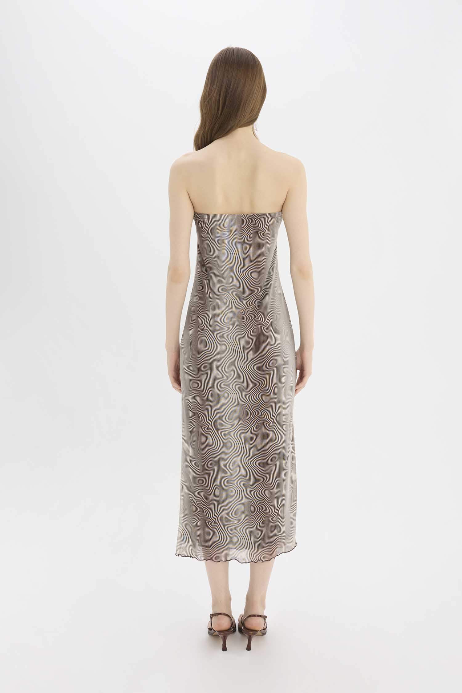 Платье-макси А-силуэта без рукавов из тюля с анималистическим принтом