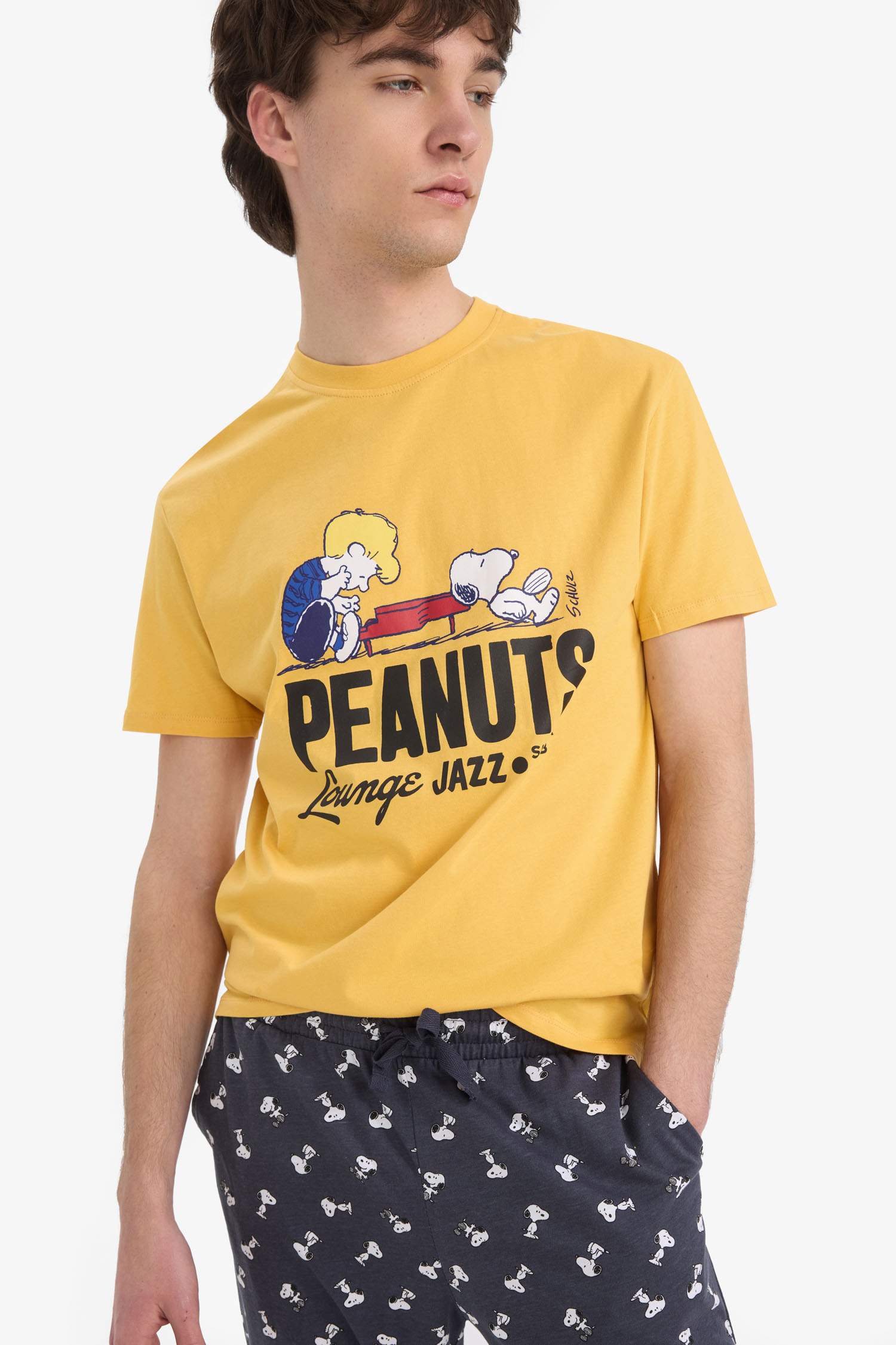 Snoopy Regular Fit Pijama Takımı Kısa Kollu Üst Beli Bağcıklı Uzun Alt