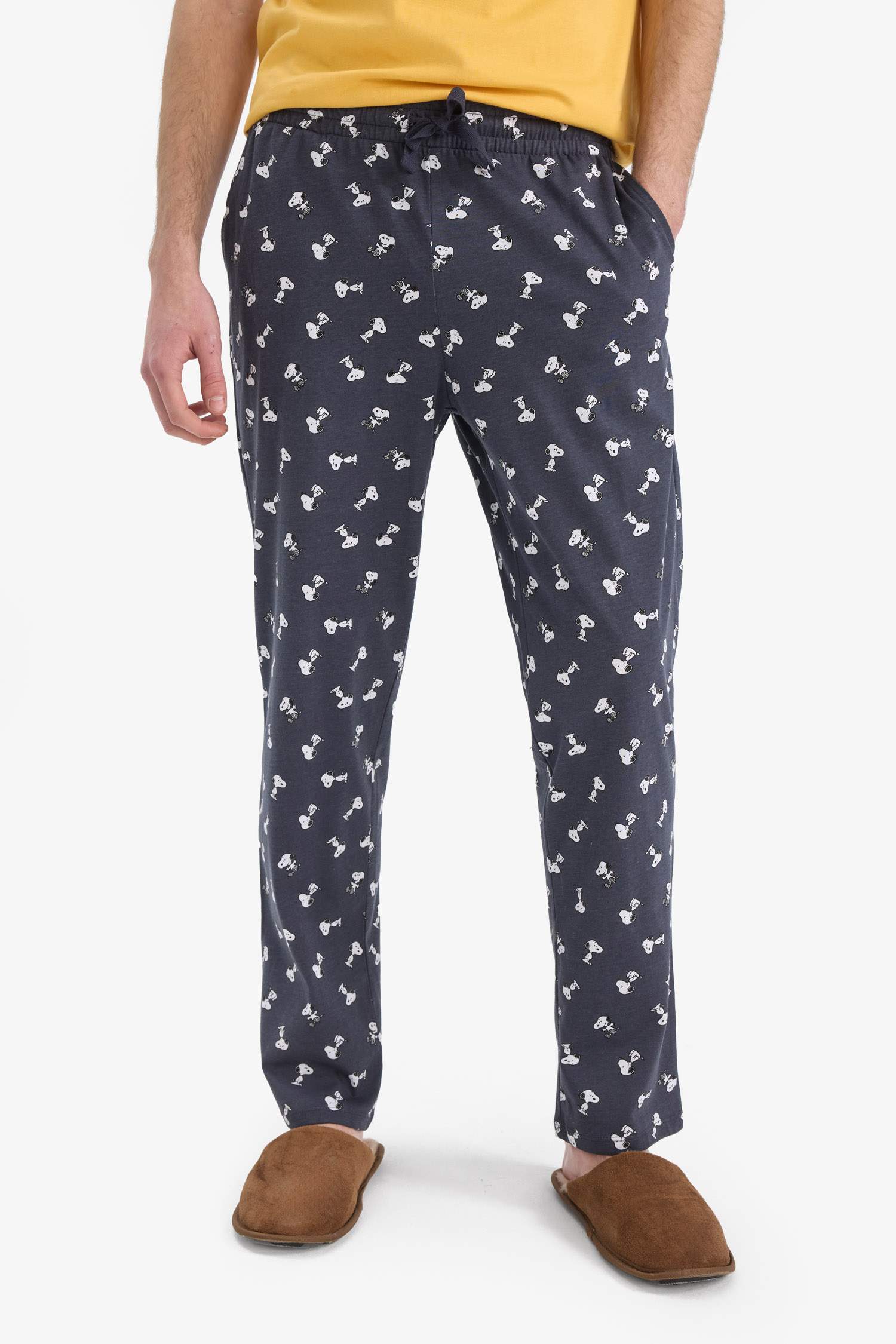 Snoopy Regular Fit Pijama Takımı Kısa Kollu Üst Beli Bağcıklı Uzun Alt