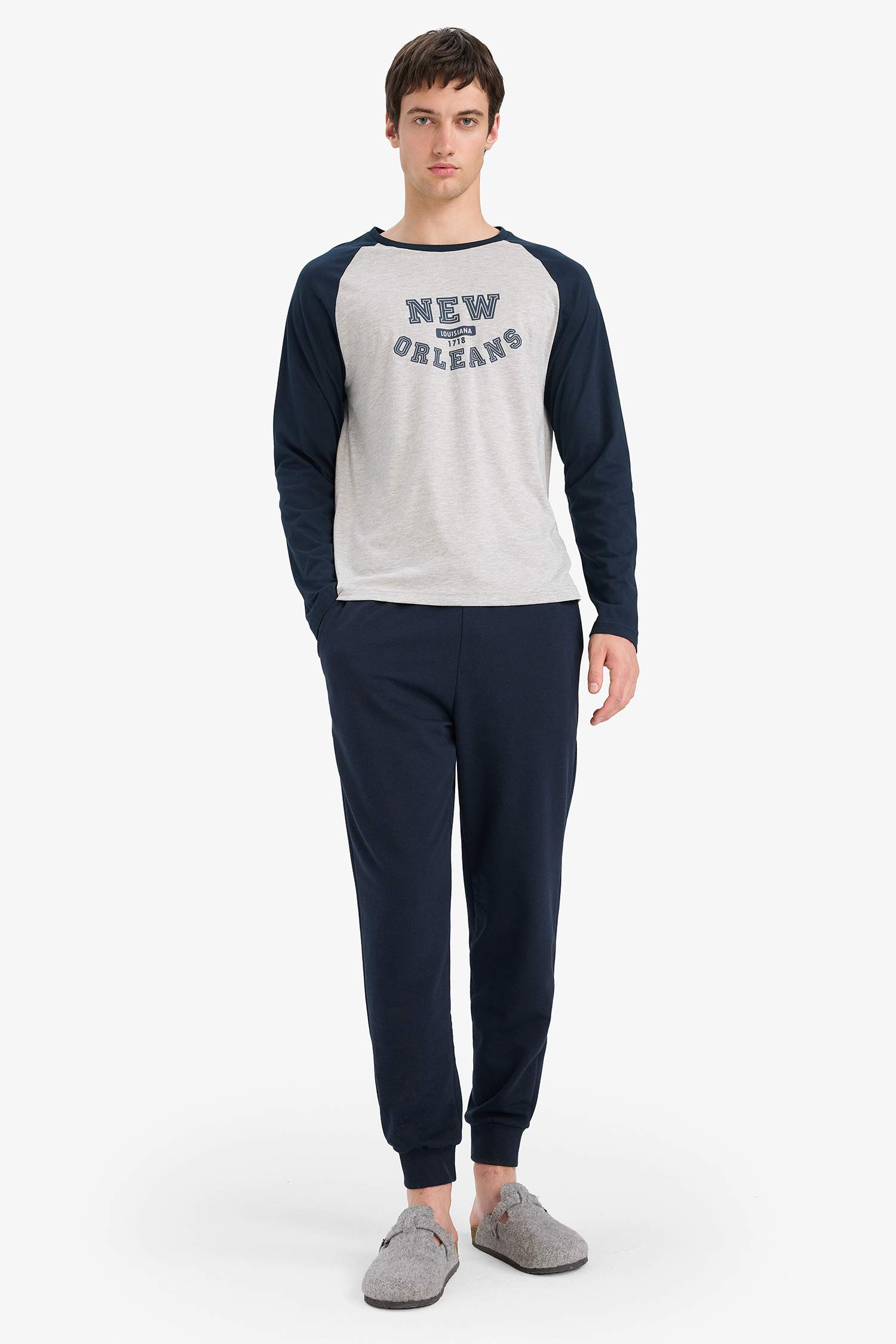 Regular Fit Pijama Takımı Baskılı Uzun Kollu Üst Uzun Alt