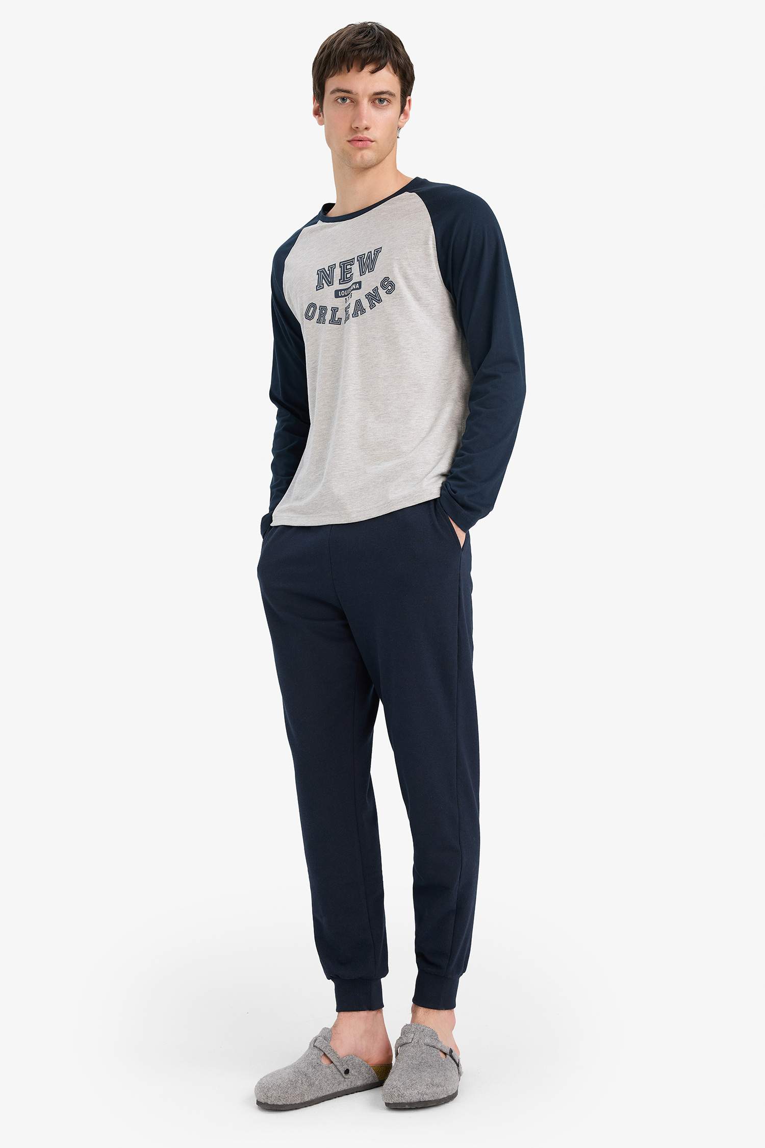 Regular Fit Pijama Takımı Baskılı Uzun Kollu Üst Uzun Alt