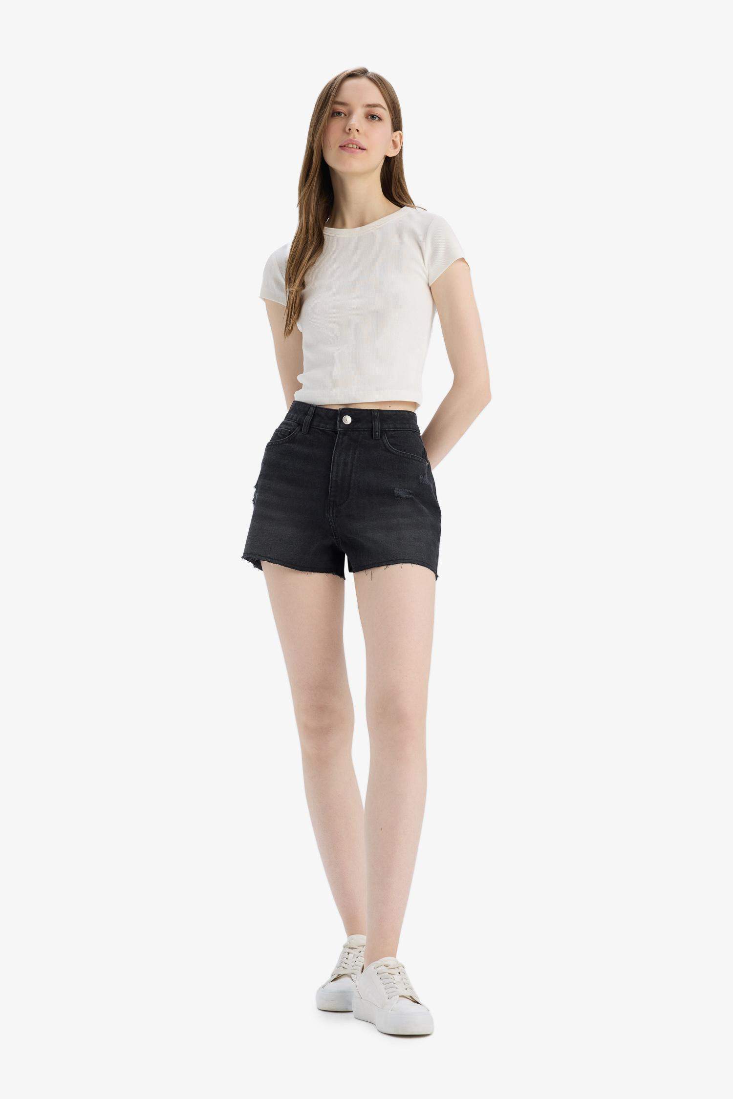 Denim Normal Waist Short Leg Shorts