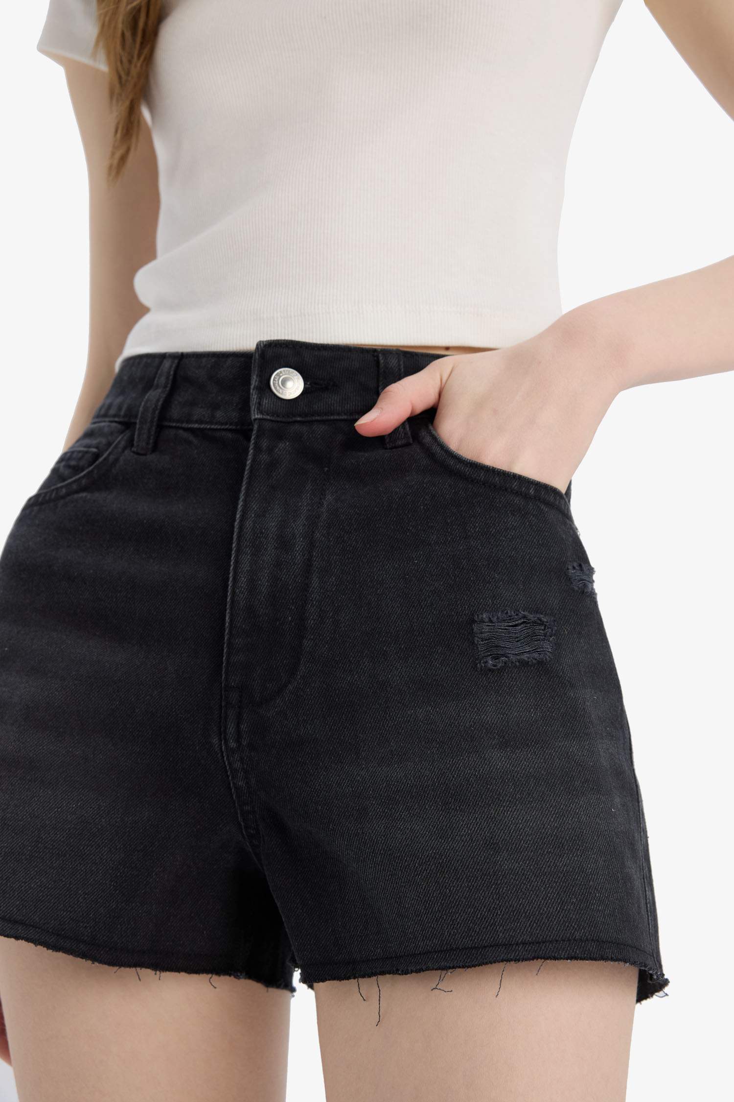 Denim Normal Waist Short Leg Shorts