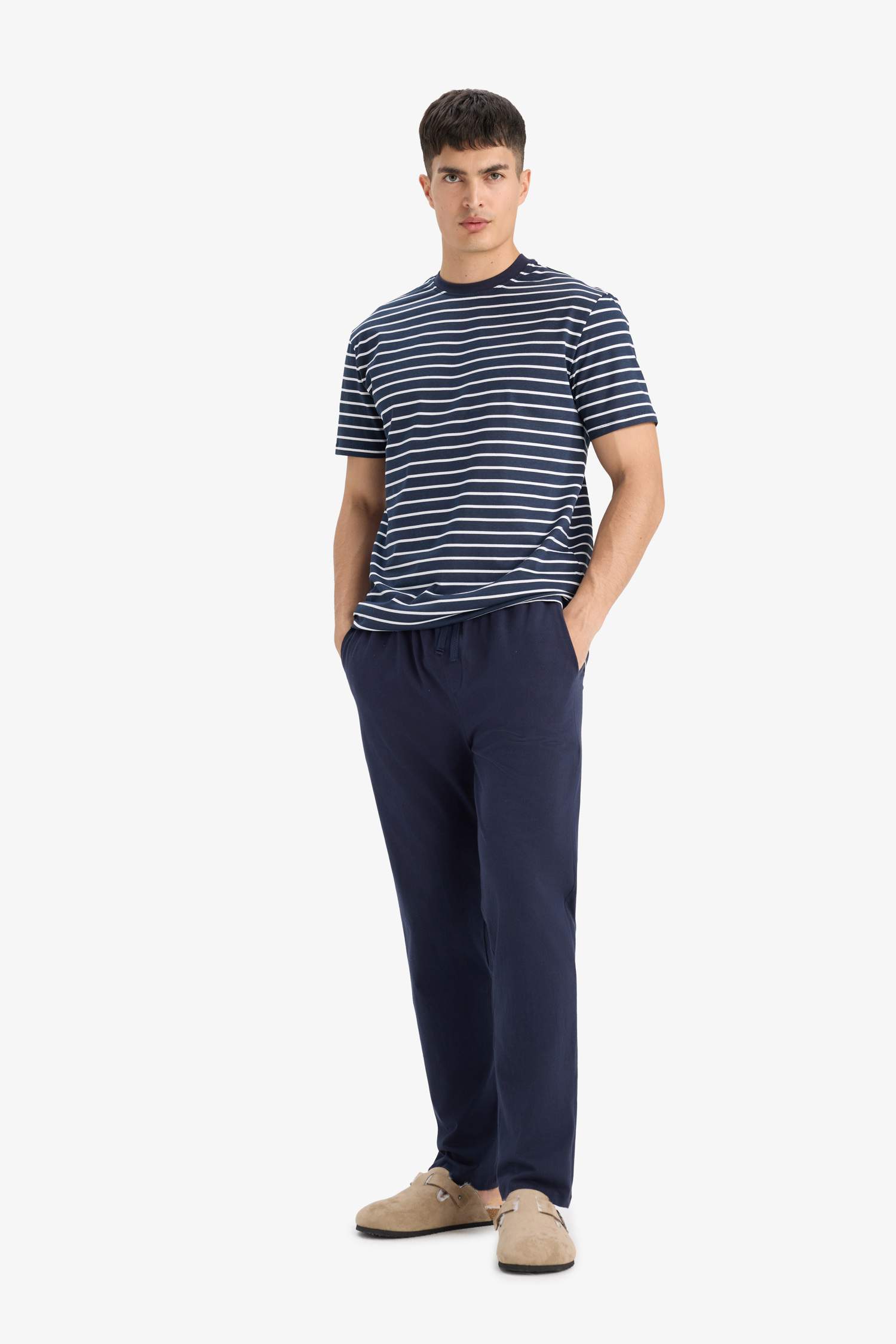 Pijama Takımı Regular Fit Çizgili Kısa Kollu Üst Uzun Alt