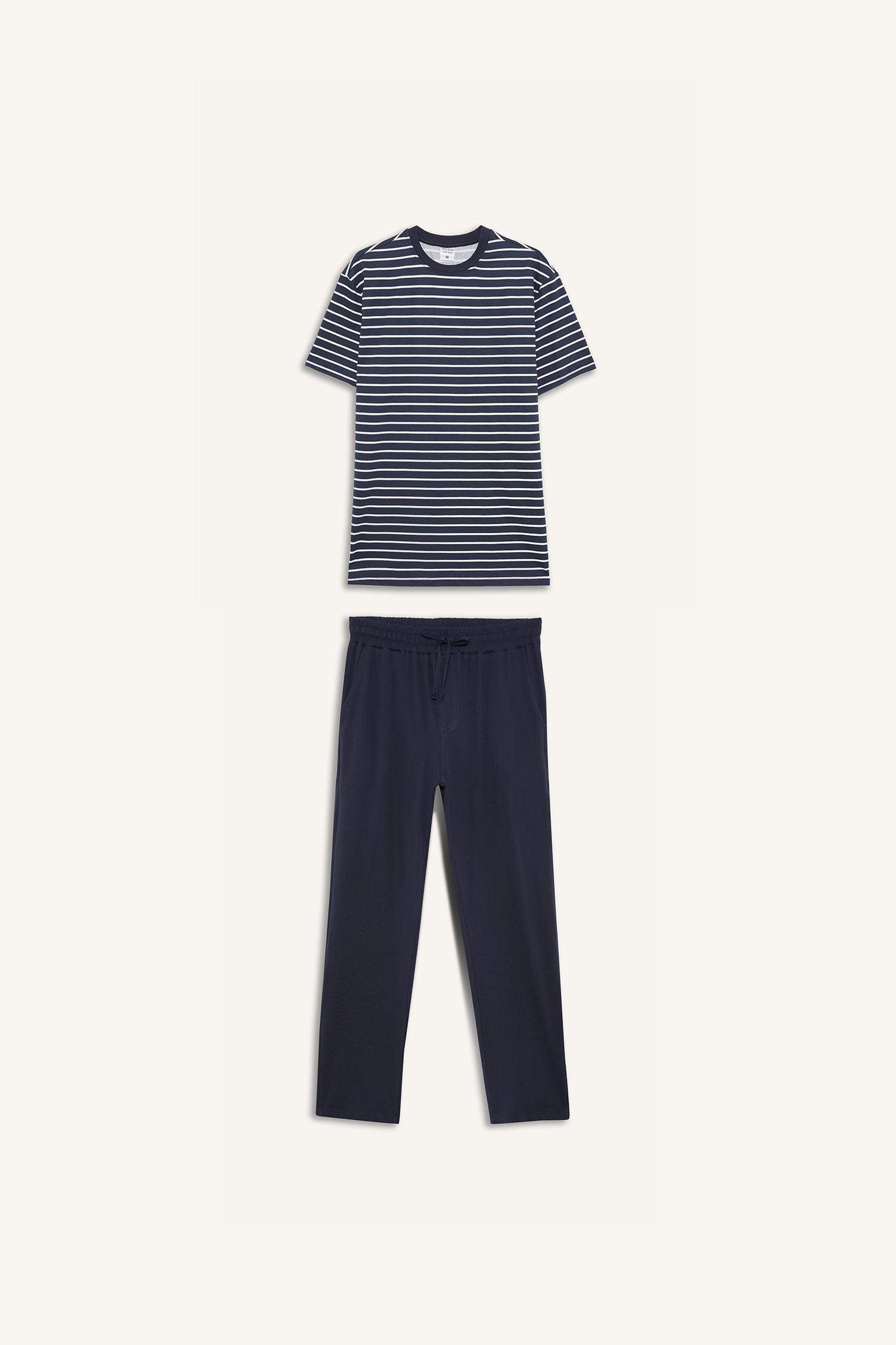 Pijama Takımı Regular Fit Çizgili Kısa Kollu Üst Uzun Alt