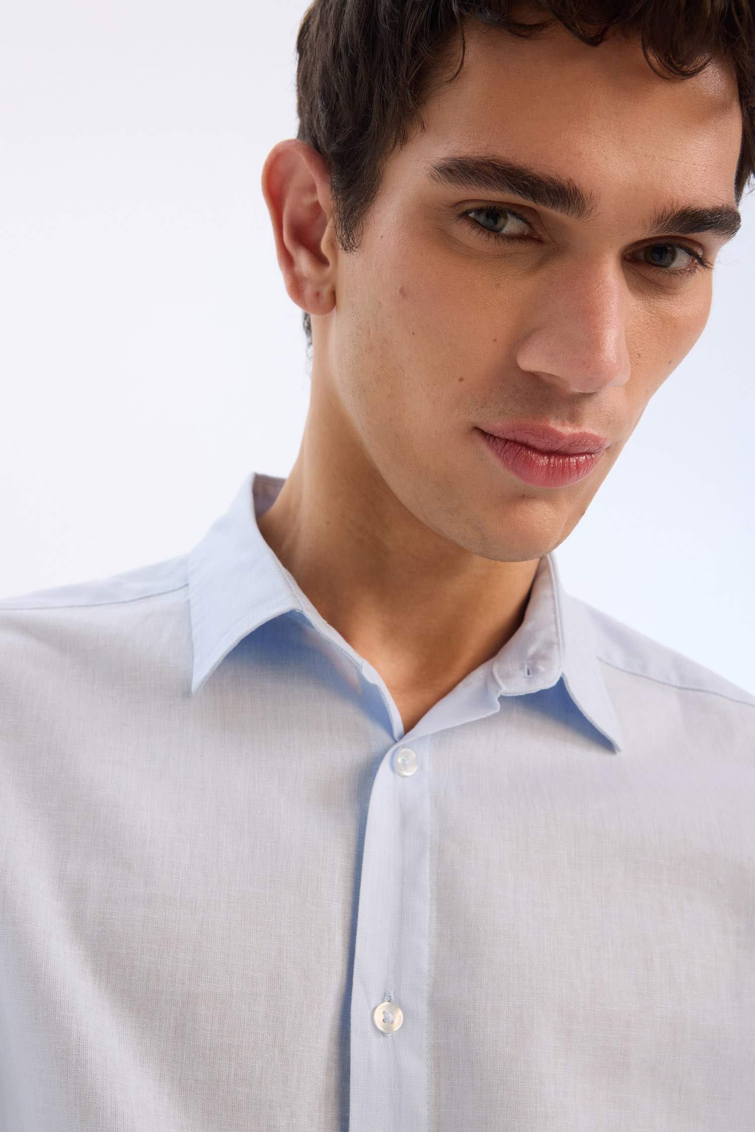 Regular Fit Polo Yaka Keten Karışımlı Yazlık Uzun Kollu Gömlek