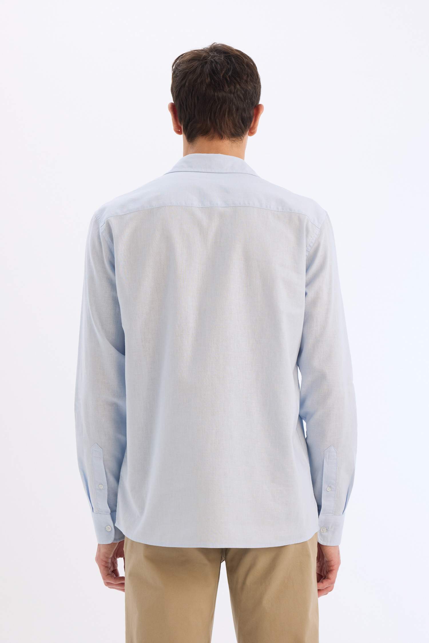 Regular Fit Polo Yaka Keten Karışımlı Yazlık Uzun Kollu Gömlek