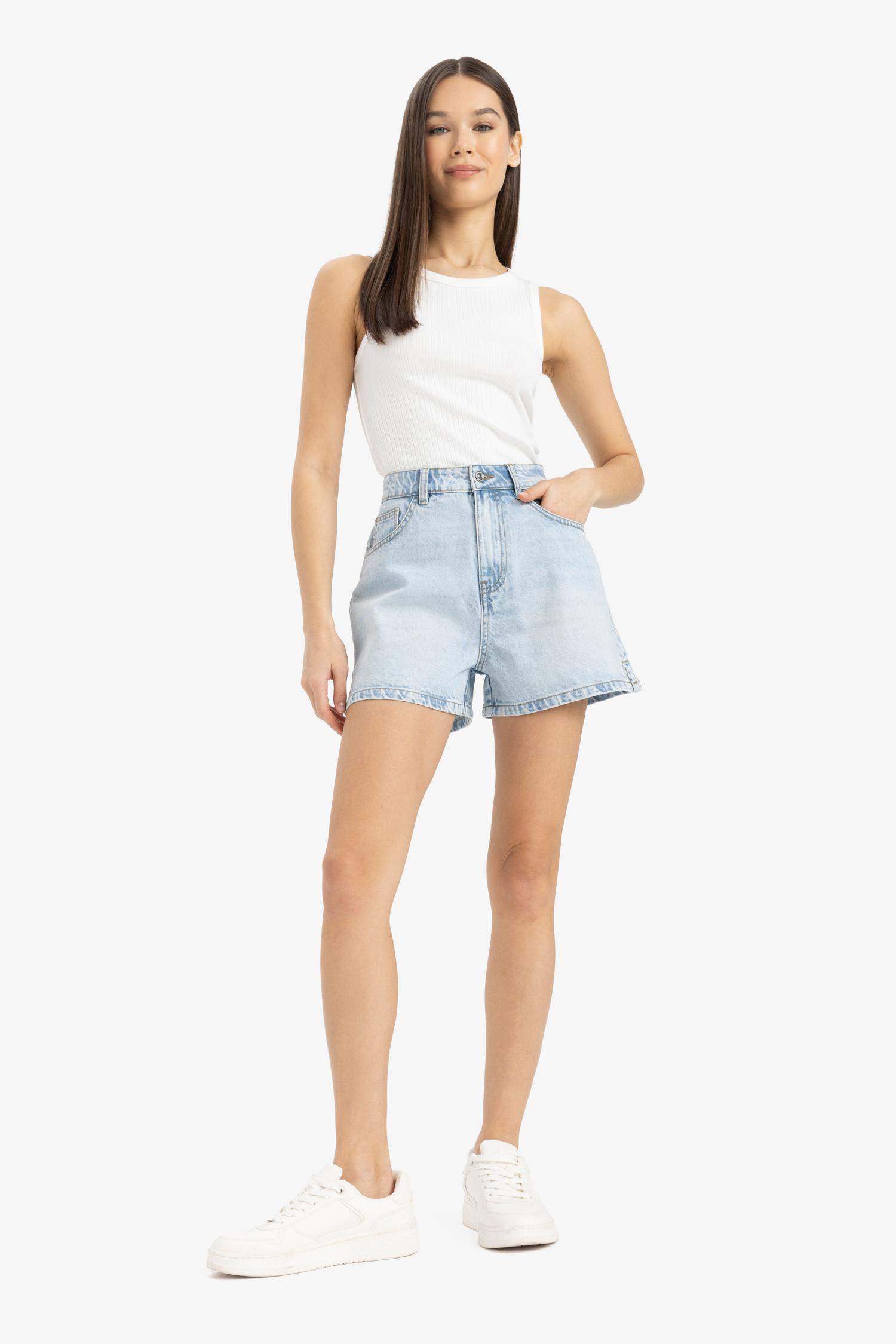 Mom Fit High Waist Denim Shorts