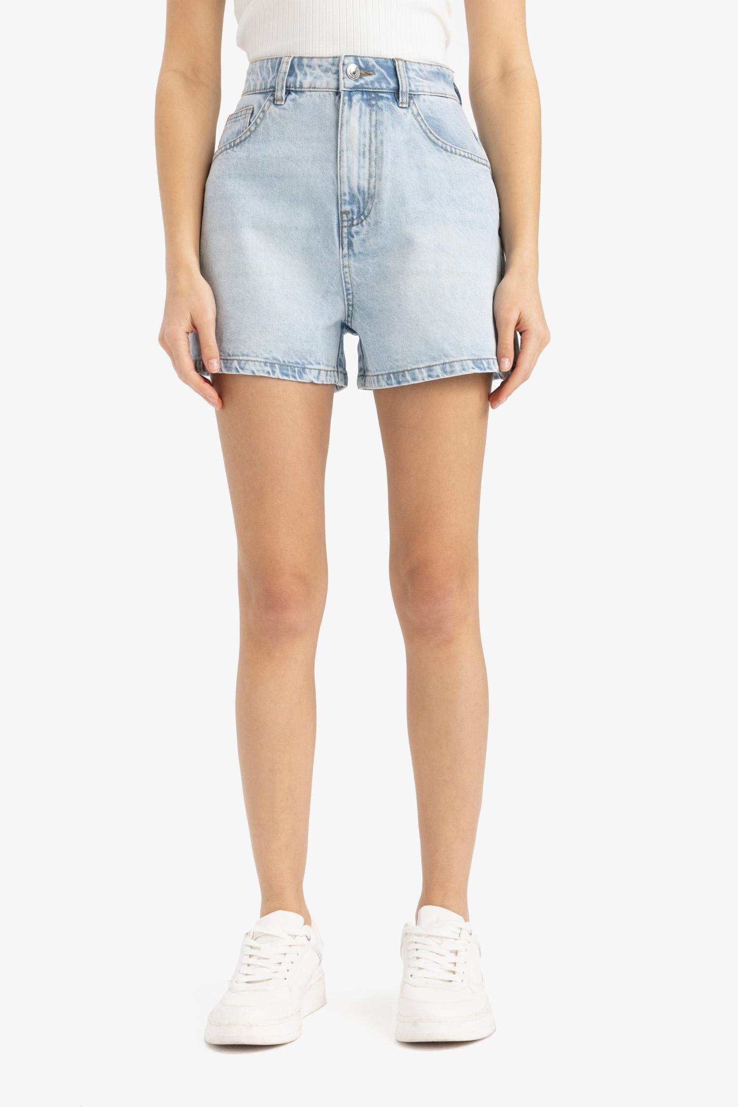 Mom Fit High Waist Denim Shorts