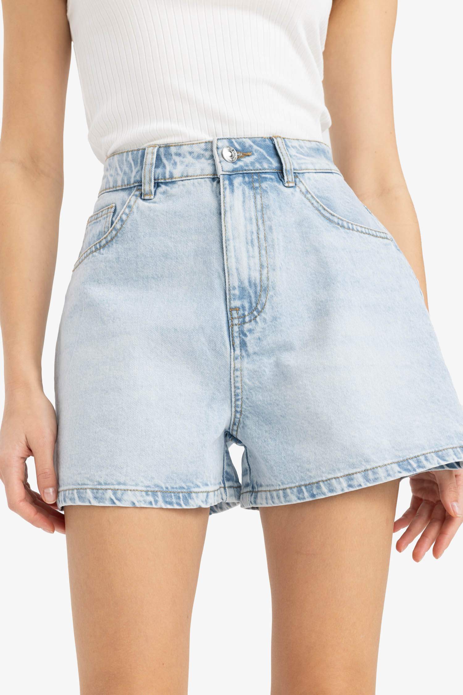 Mom Fit High Waist Denim Shorts