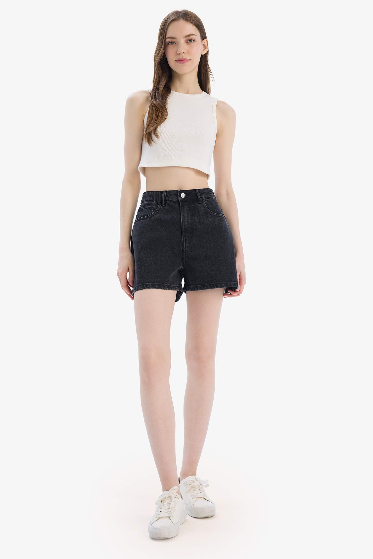 Mom Fit Yüksek Bel Kısa Paça Jean Şort