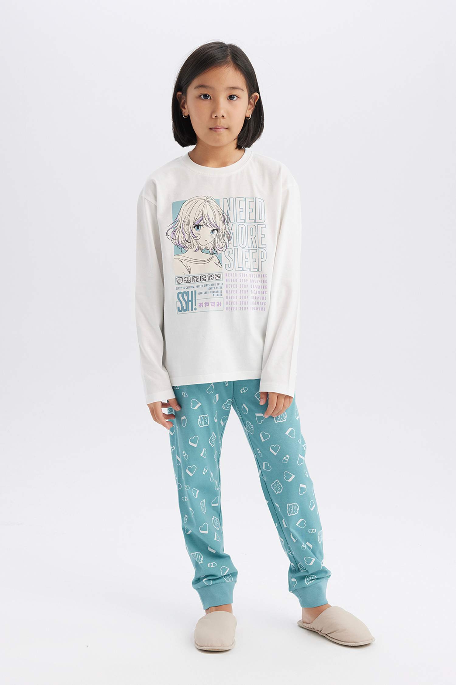 Kız Çocuk Pijama Takımı Uzun Kollu Üst Beli Lastikli Uzun Alt