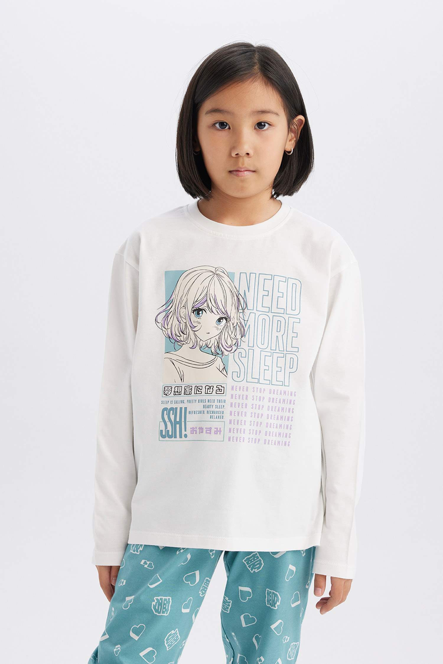 Kız Çocuk Pijama Takımı Uzun Kollu Üst Beli Lastikli Uzun Alt