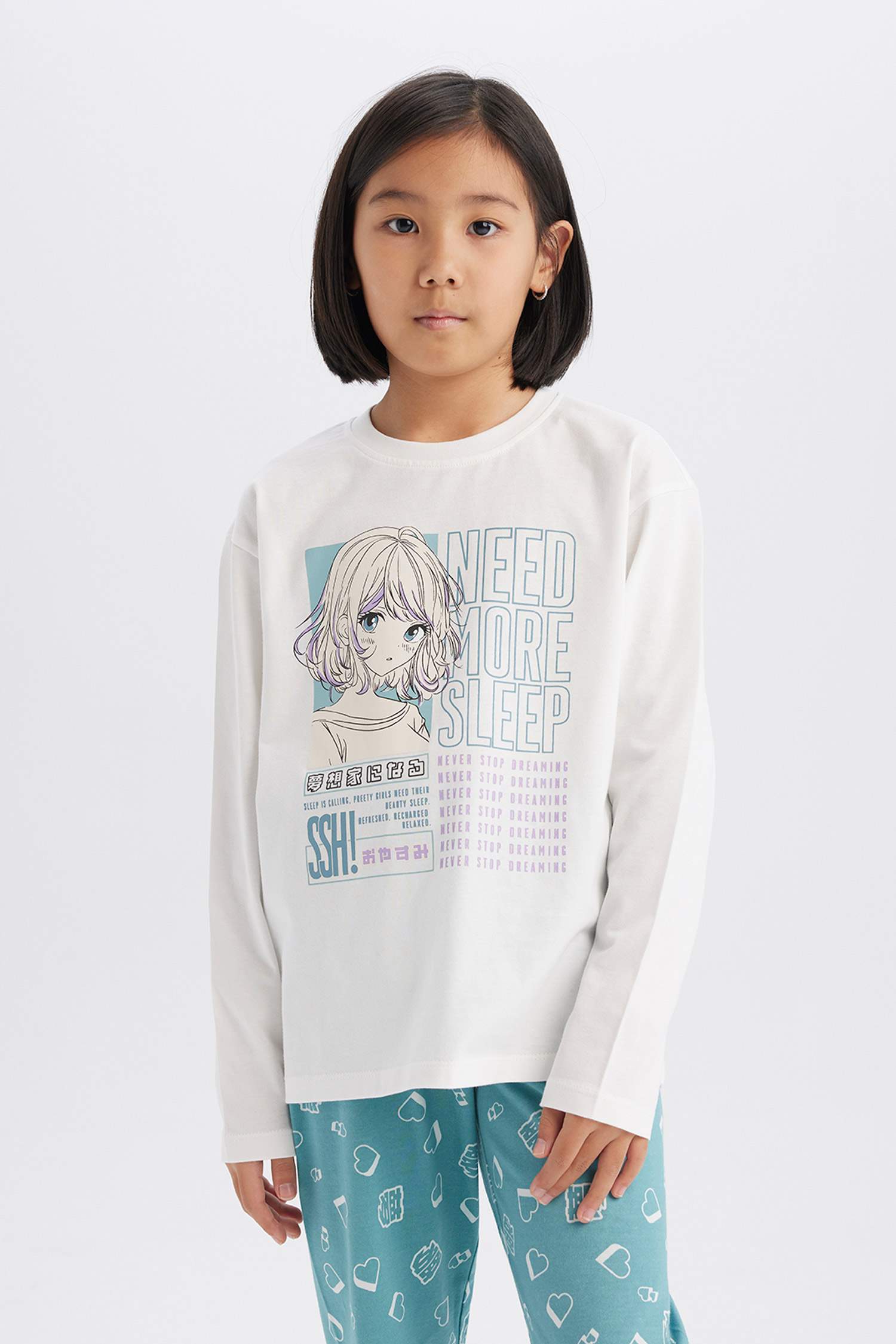 Kız Çocuk Pijama Takımı Uzun Kollu Üst Beli Lastikli Uzun Alt