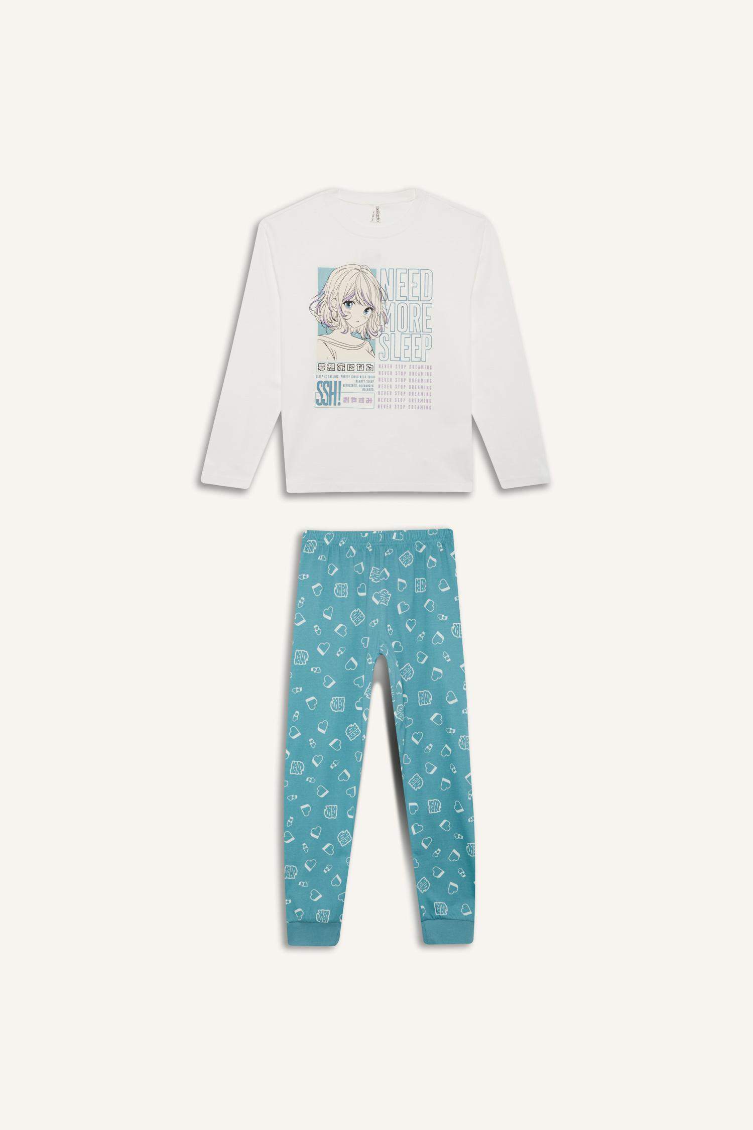 Kız Çocuk Pijama Takımı Uzun Kollu Üst Beli Lastikli Uzun Alt