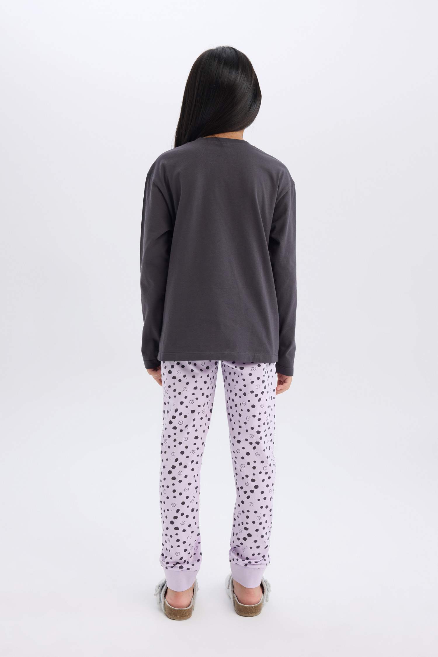 Kız Çocuk Pijama Takımı Baskılı Uzun Kollu Üst Beli Lastikli Desenli Uzun Alt