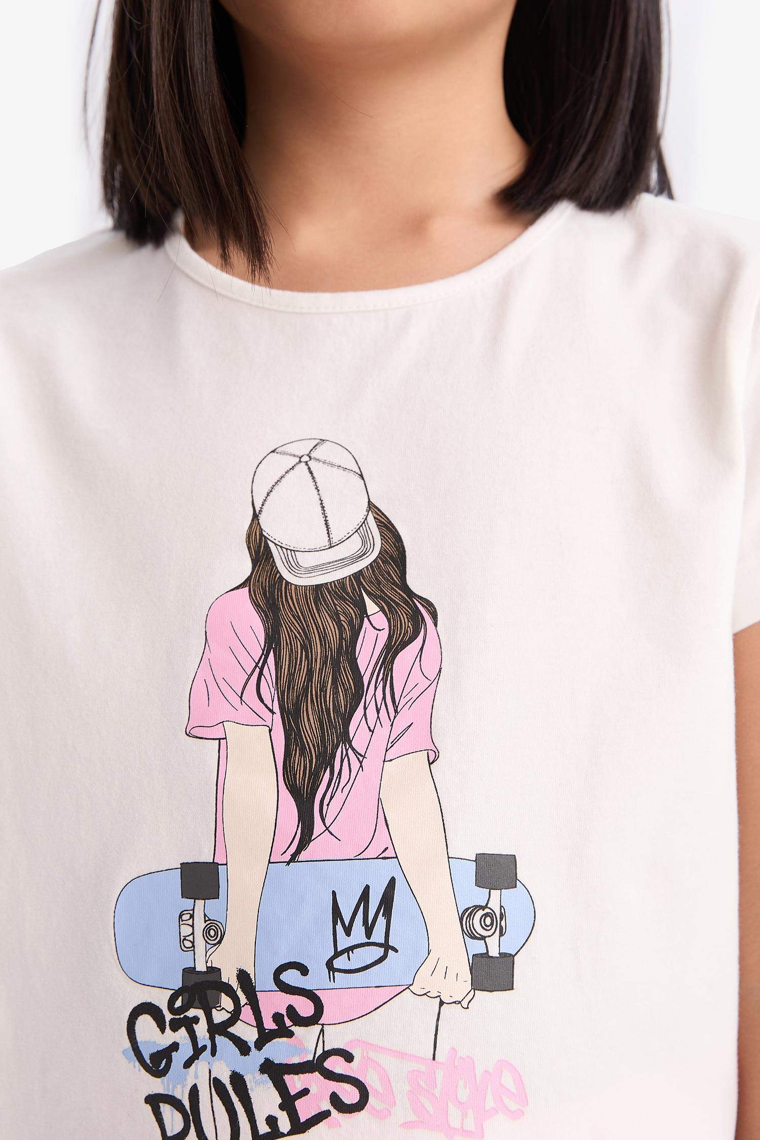 Пижама для девочек с принтом, с коротким рукавом и длинными брюками